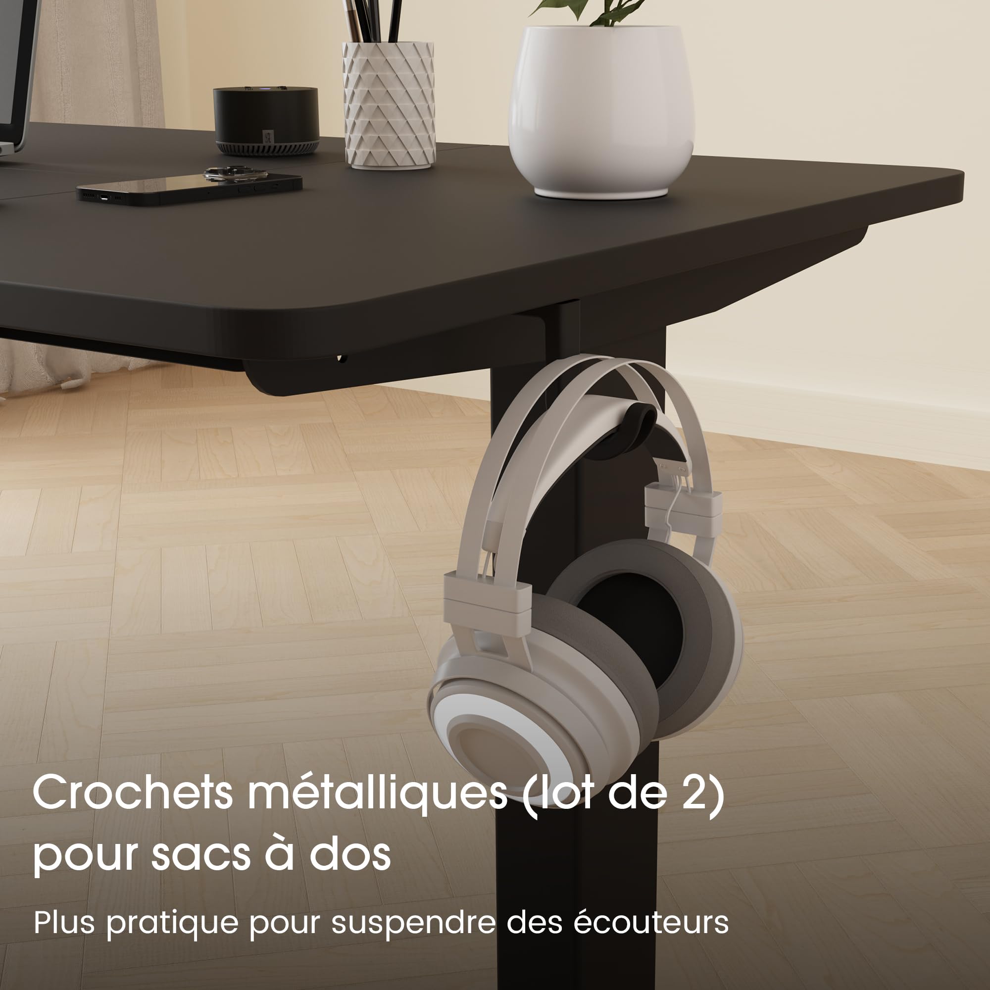 Bureau 60x110 cm, électrique, réglable 70–117 cm, avec mémoire et Anti-Collision, idéal pour Bureau, télétravail et Gaming (Noir)