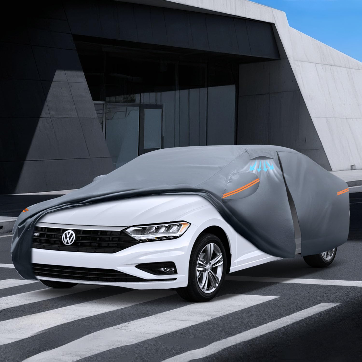 Waterproof Volkswagen Jetta 2005-2026 Car Cover with Breathable Vents 2025 Upgrade Premium Covers with Cotton Liner and Zipper — view 8