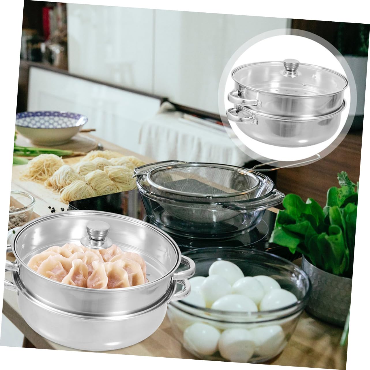 Vaporera de Alimentos de Acero Inoxidable 30cm Doble Capa
