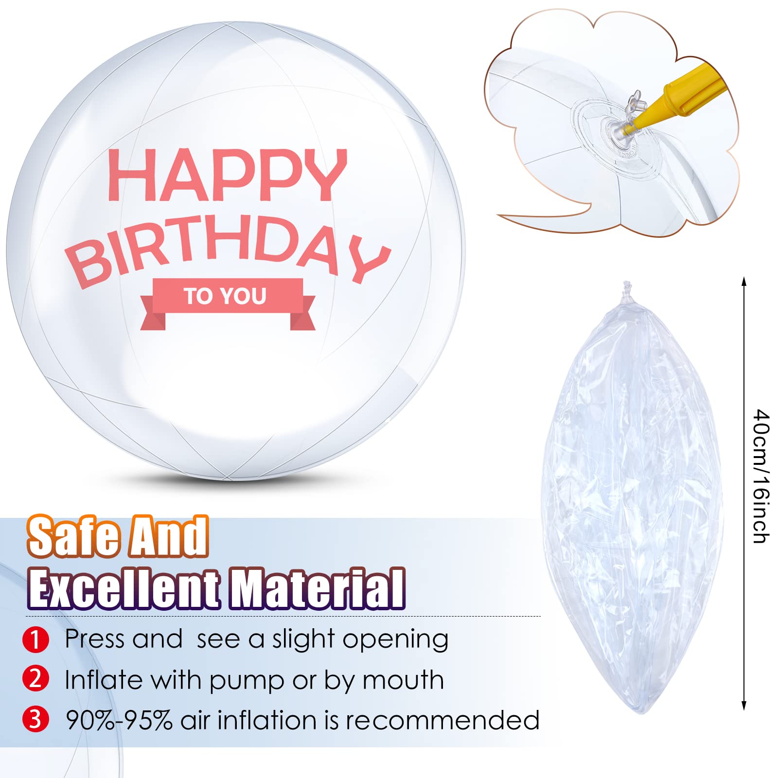 6 Bolas De Playa Inflables Transparentes De PVC – 40 Cm De Diámetro, Brillantes, Ideales Para Piscina, Juegos De Agua Y Regalos De Verano