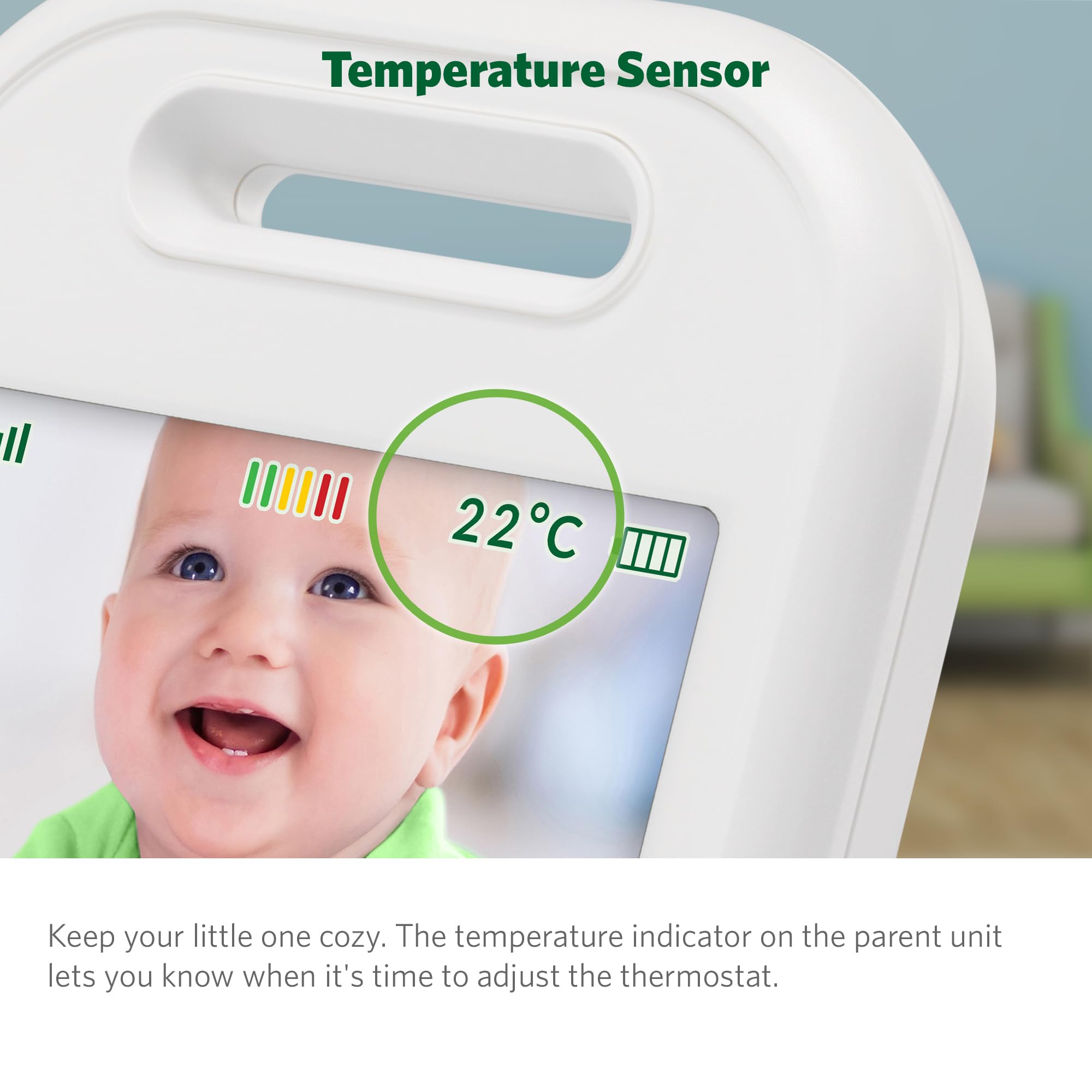 LeapFrog LF2413 Moniteur vidéo pour bébé avec caméra. Portée de 300 m, Moniteur pour bébé avec écran Couleur IPS de 2,8", Sons apaisants, Zoom 2X, capteur de température, Mode Activation du Bruit,