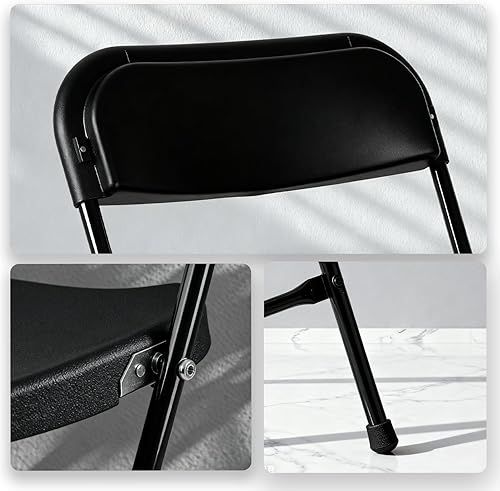 Miniatura 6 de Paquete de 16 sillas plegables de plástico negro, asiento comercial apilable portátil para interiores y exteriores, con marco de acero, capacidad de