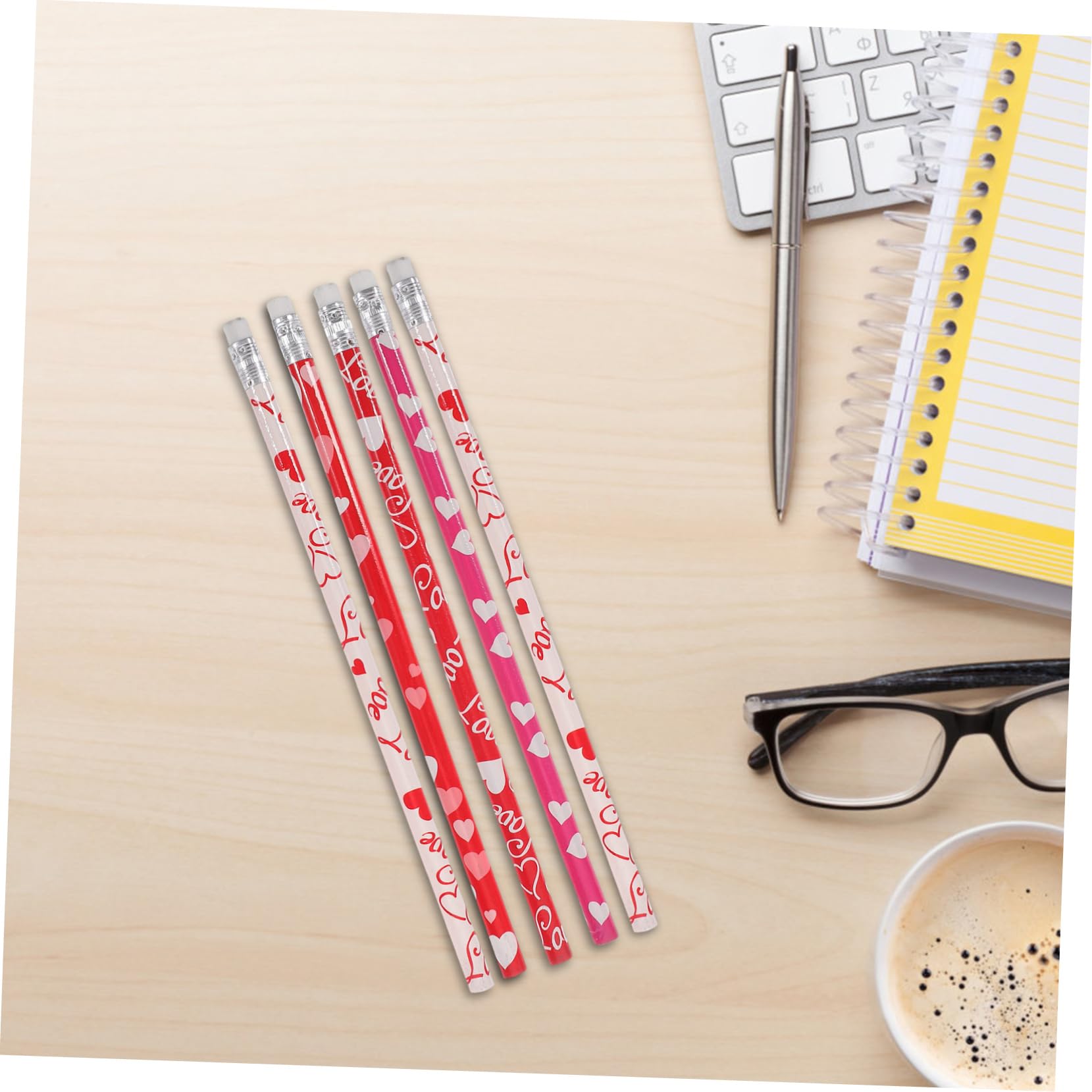 VILLCASE 5 Ensembles Crayon Saint Valentin Crayons De Golf Avec Gommes Aiguiseur Électrique Stylo De Croquis Approvisionnement Scolaire Faveur Étudiante Accessoires En Bois 50 Pièces * 5