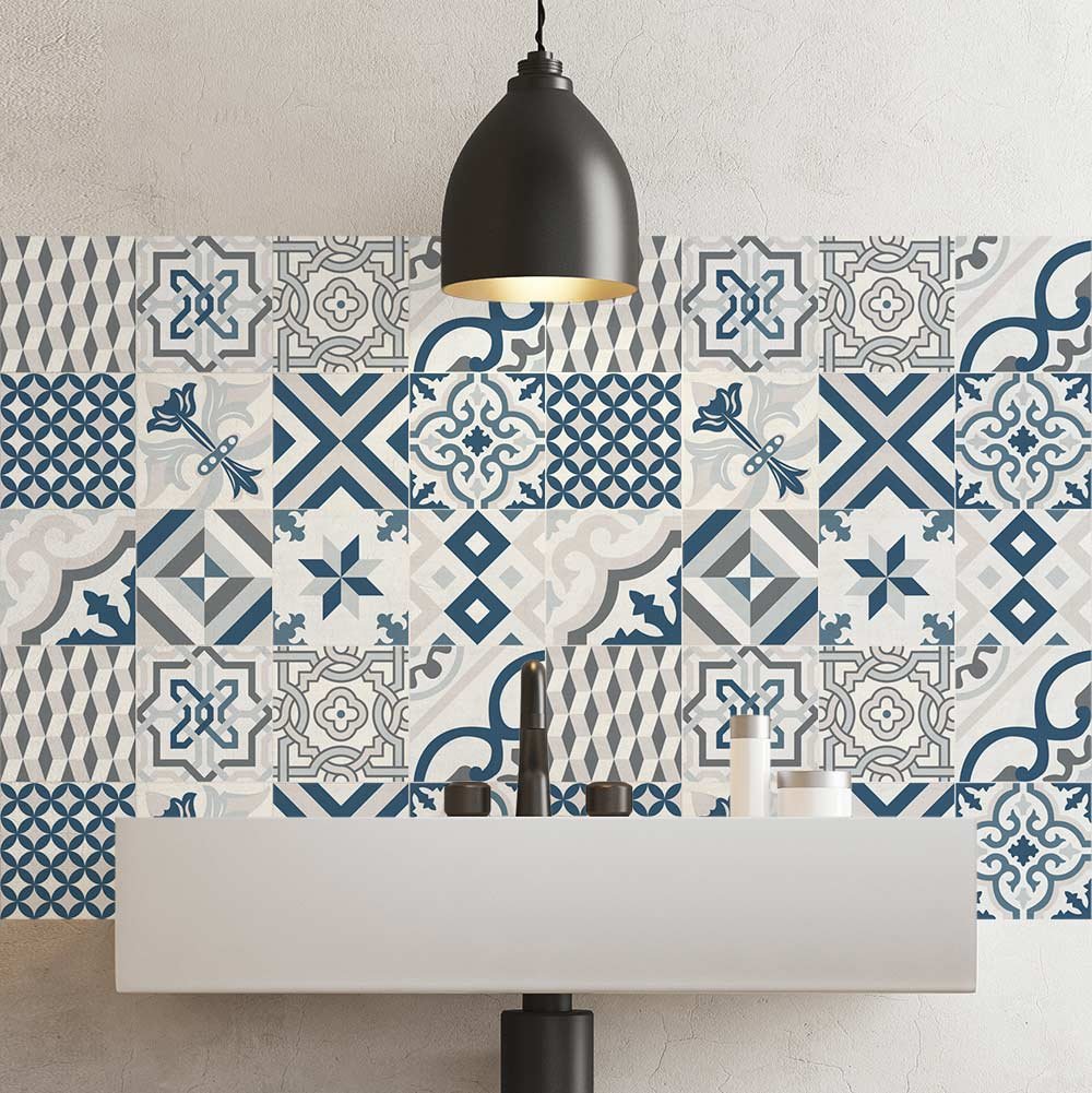 RE-COVERTILES - Pegatinas para Azulejos de Baño y Cocina 10 Piezas 20x20 cm - PS00146 Decoración de pared en PVC Azulejos Mosaico Impermeables estilo Cementina Azulejos — view 40