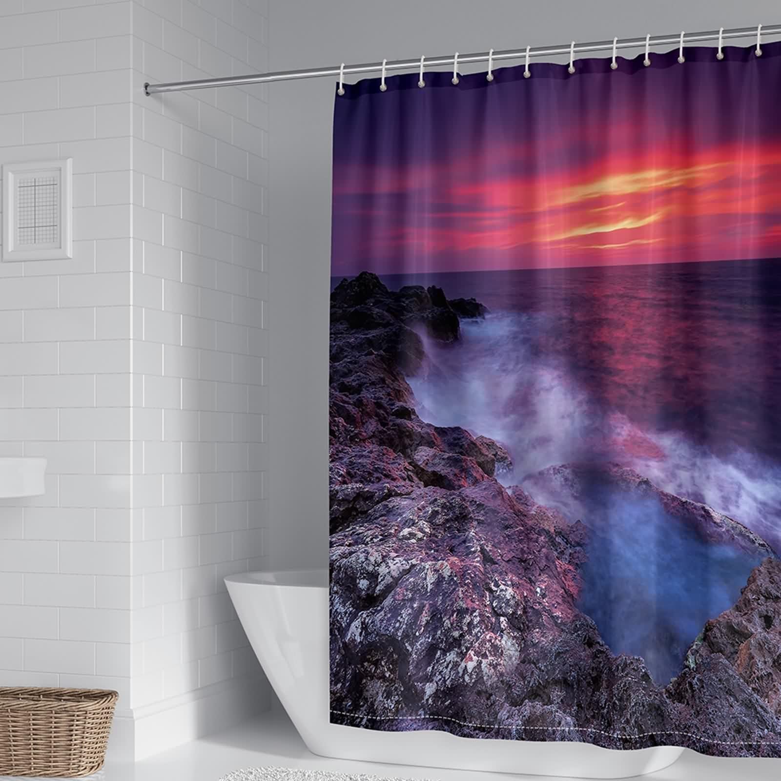Rideau de douche haut de gamme en tissu polyester motif galet mer pour baignoire 120 x 180 cm