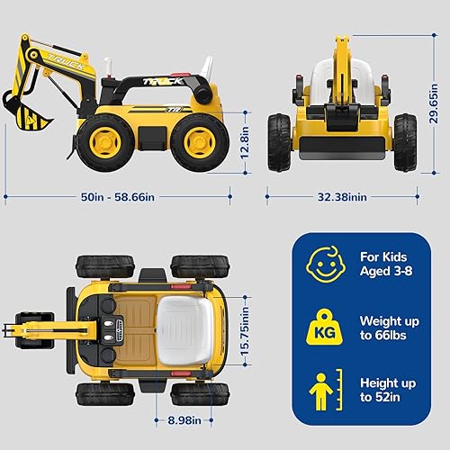 Miniatura 9 de LIGIANT Excavadora N9 Ride on Car con brazo de excavación totalmente eléctrico, motor de 4 x 75 W para todo terreno, batería grande de 12 V 10 AH,