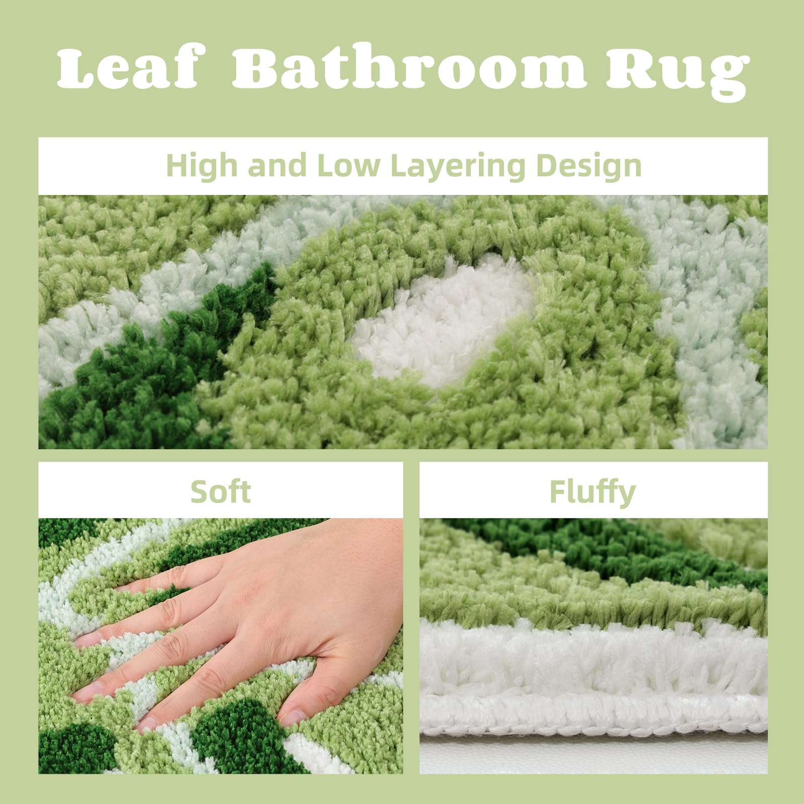 Panstar Green Leaf Mat, Large Monstera Cute Non Slip Palm Shaped Plush Fun Kitchen, Bathroom Bathtub Rugs Machine Washable: 2'2" x 2'8" (Leaf)