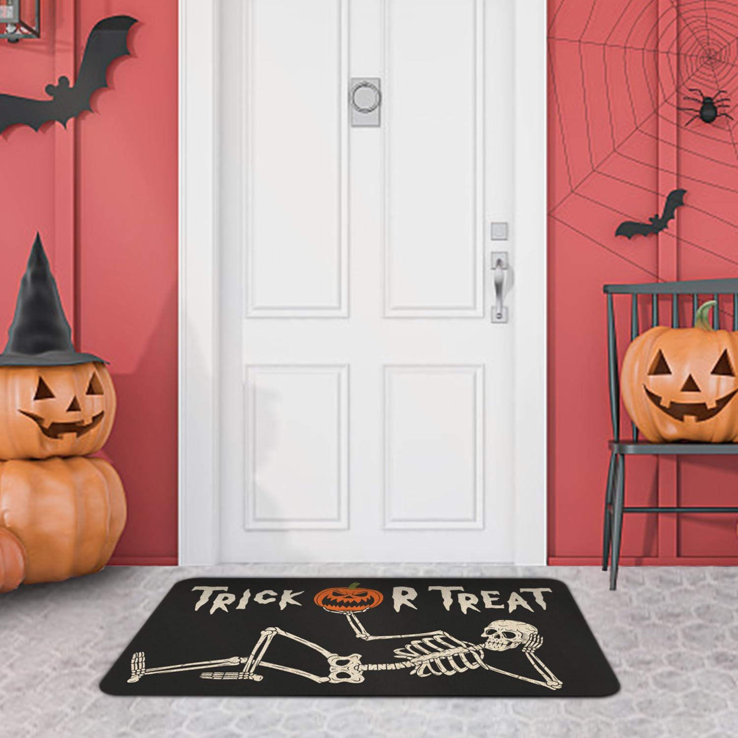 Roszwtit Halloween Skull Door Mat 30 X 17 Inch Trick or Treat Doormat Indoor Outdoor Entrance Floor Mat Non Slip Halloween Decor Rubber Welcome Mats