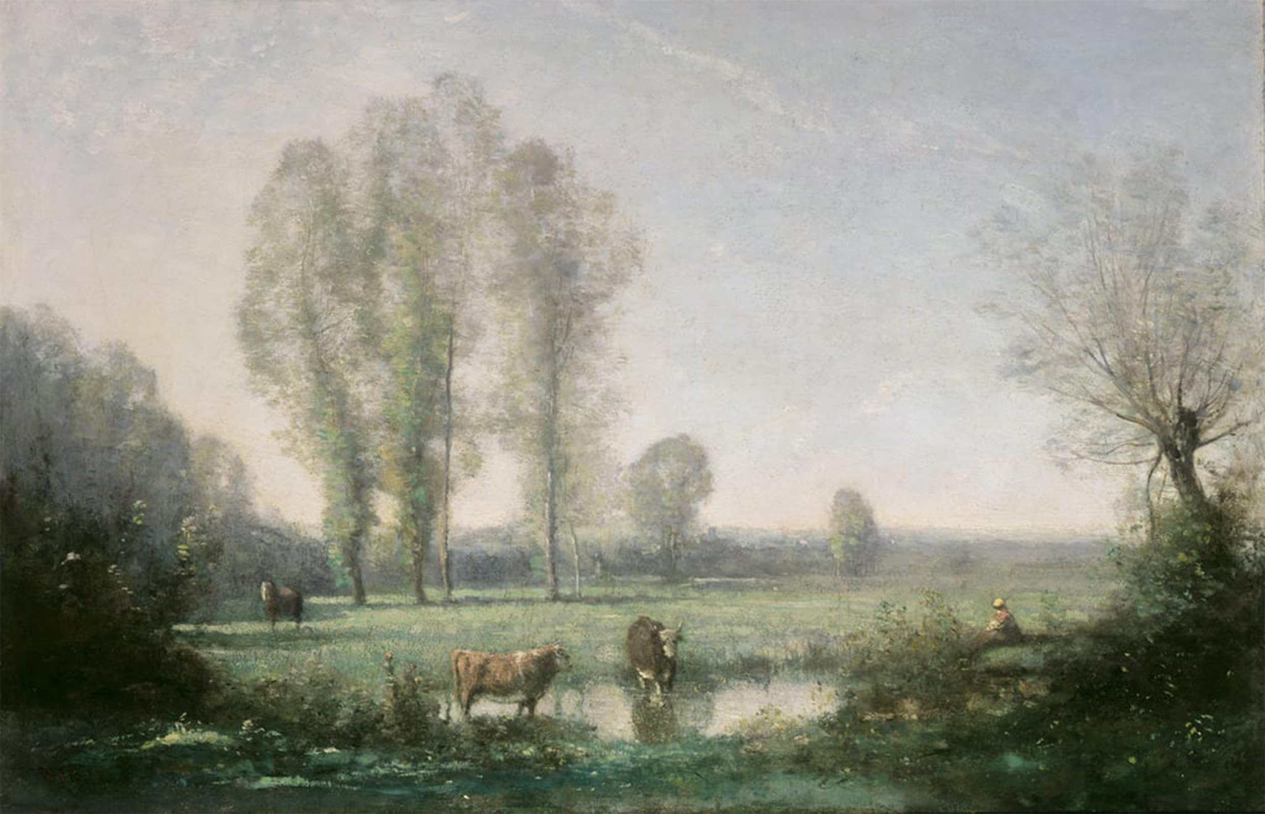 SERENDIPITP Abstract Painting Mural Print Picture Wall Decor Painting Morning mist by Jean Baptiste Camille Corot Vintage Wall Artwork for Home Decor 60x90cm