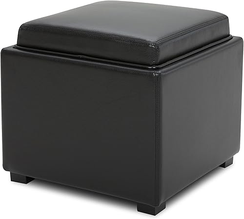 Miniatura 4 de CHITA Cubo otomano de almacenamiento con tapa de bandeja, reposapiés pequeño con almacenamiento, mesa auxiliar cuadrada para sala de estar y