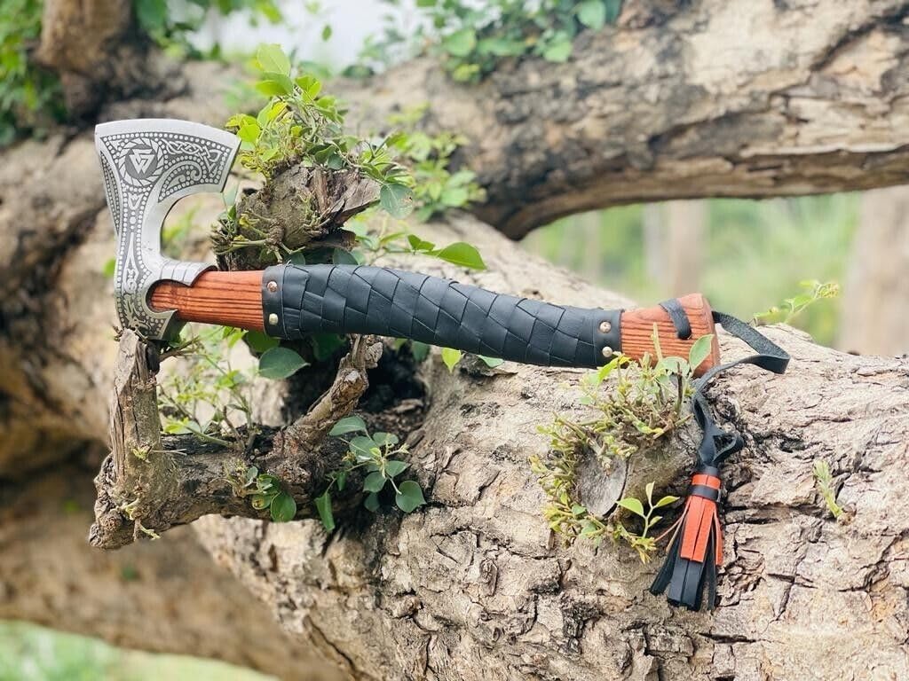 Handgefertigt Wikinger-Axt, Beil mit Lederscheide – Bestes Tomahawk-Wikingerbeil, Wikinger-Bart-Axt, Camping-Axt, Geschenk für ihn mit Scheide