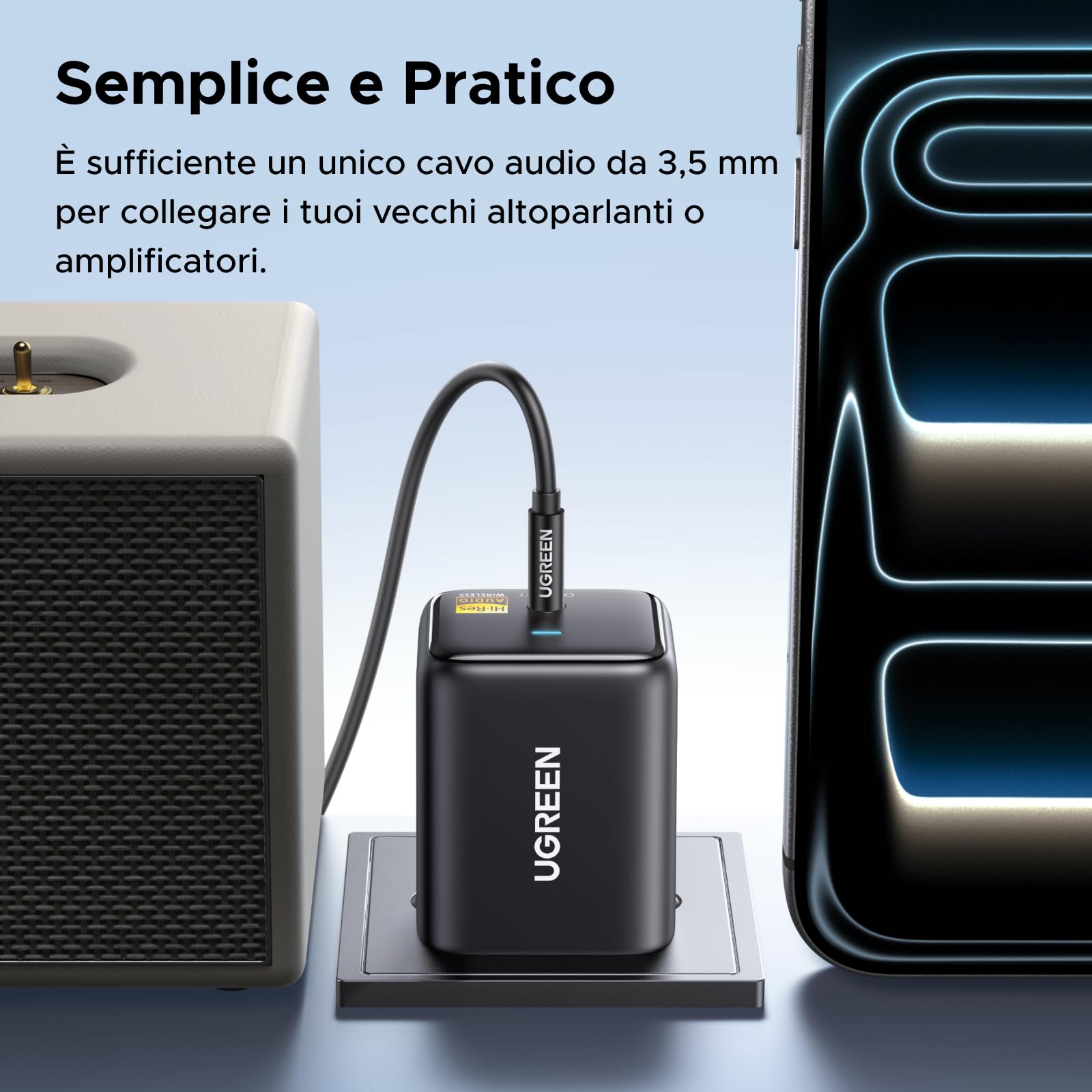 UGREEN Ricevitore Bluetooth 6.0 LDAC/SBC/AAC Audio Adattatore 3,5 mm Hi-Res HiFi Bassa Latenza Wireless Alimentatore a Innesto Diretto Compatibile con Telefono Tablet Altoparlante Amplificatore
