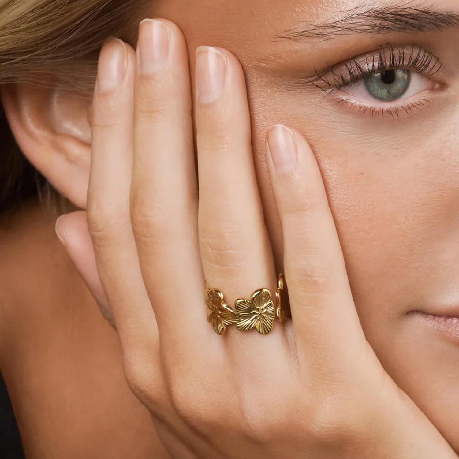 Chunky Gold Sun Rings for Women Vintage Flower/Star Rings Stackable Adjustable Open Ring Jewelry - Image 2