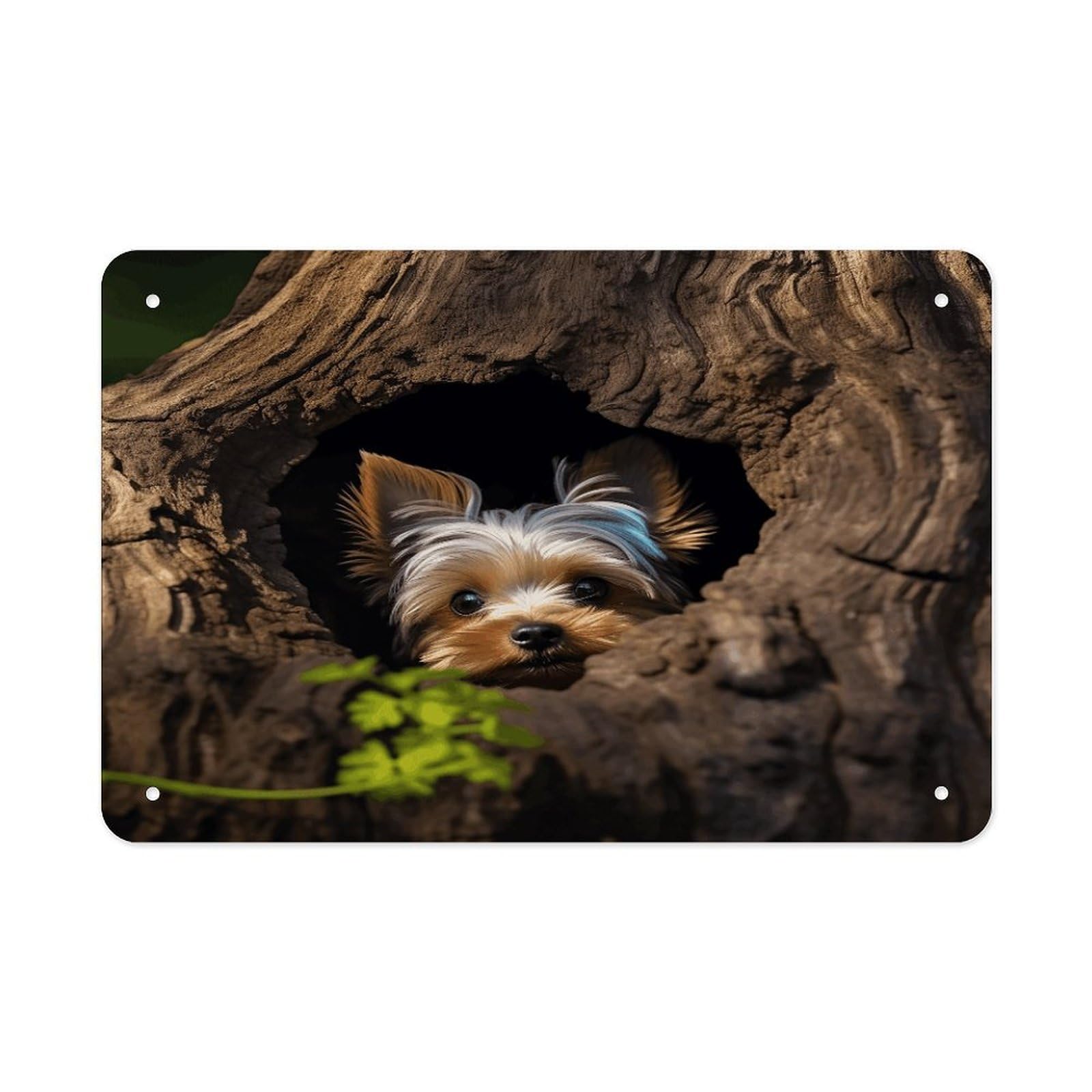 Fodpand Style A Little Yorkshire Terrier Nestled In A Tree Hole Wall Art Metal Tin Signs Bar Metal Tin Sign Wall Decor For Home Living Room Bedroom Toilet Hotel Halloween Decor Gifts 7.9X 11.8 Inch