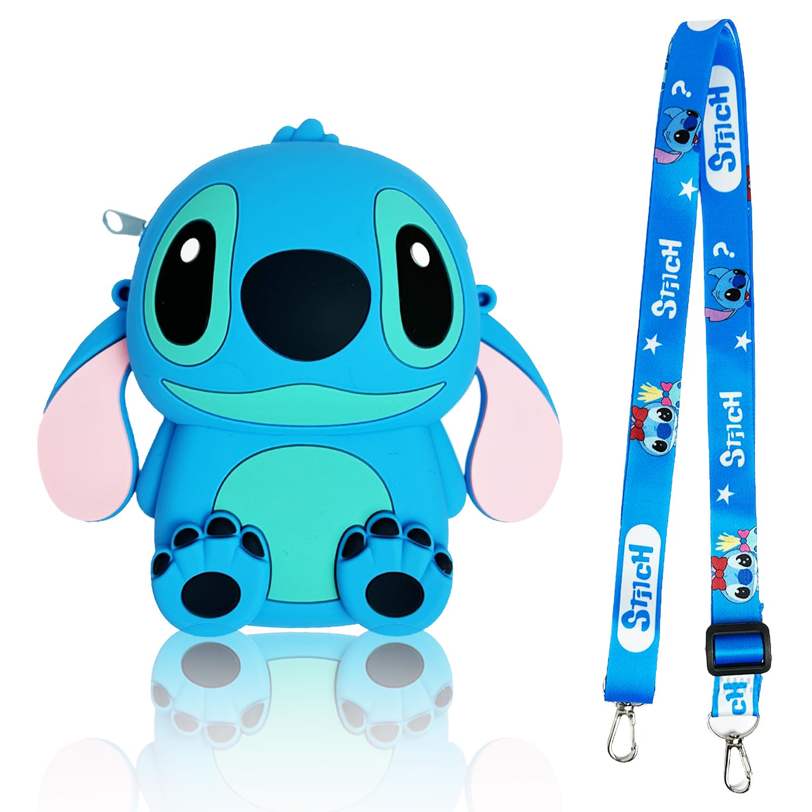 HolymidCute Stitch Crossbody Bag with Adjustable Shoulder Strap, Kawaii Silicone Handbag with Zipper, Cartoon Wallet Purse Shoulder Bag Coin Pouch Accessories for Women Girls