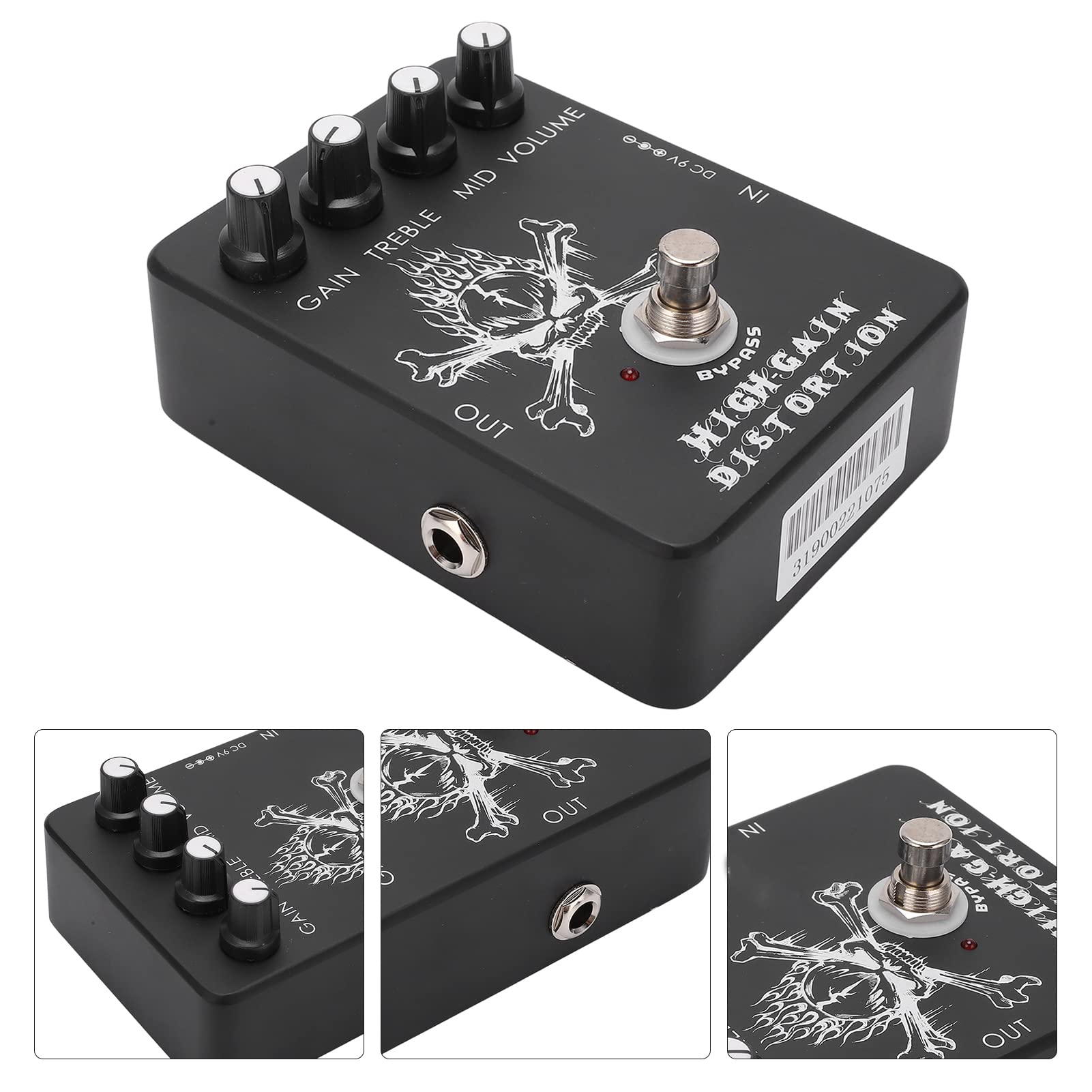 VGEBY Pedale per Chitarra Distorsore, Effetto Ad Alto Guadagno in Metallo Nero con Luce LED per Chitarristi Elettrici