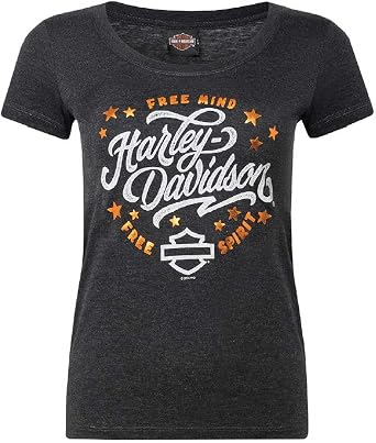 Harley-Davidson Womens Poise Foil Scoop Neck Short Sleeve Tee, Black