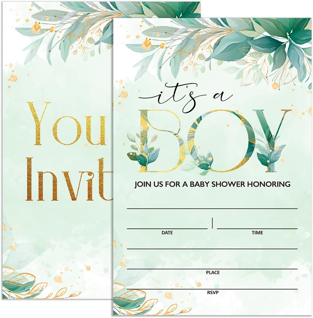Baby Shower Invitations for Boy Woodland Animal with Envelopes, Invites for Baby Showers Party Greenery, Truck Baby Shower Invite Cards, Oh Boy, 4"x6" Set of 20