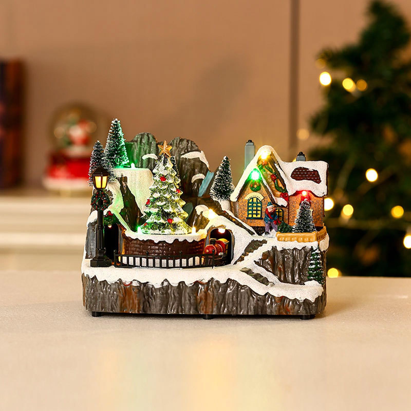 Figura de casa de pueblo navideño resina decorativa escultura suministros para interiores al aire libre jardín patio fiesta decoración