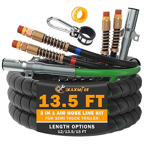 XaXmTee 13.5 FT Semi Truck Air Lines Kit 3IN1 Trailer Cord and Air Brake Hoses Assembly Without Rubber Gladhand Handles for Semi Truck Trailer Tractor