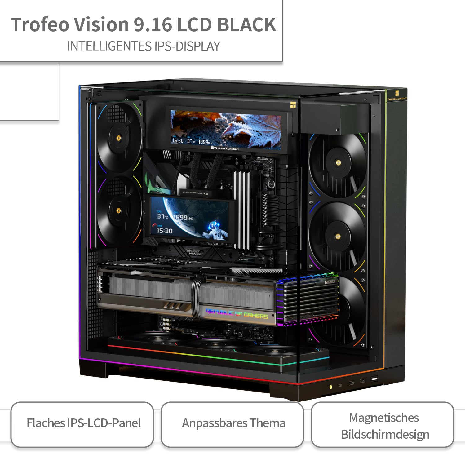 TR-Thermalright Trofeo Vision 9.16 schermo LCD Black IPS 9.16 pollici risoluzione 1920×480 – Può essere montato sul corpo o sul radiatore della CPU, immagini/video dinamici fai da te, nero