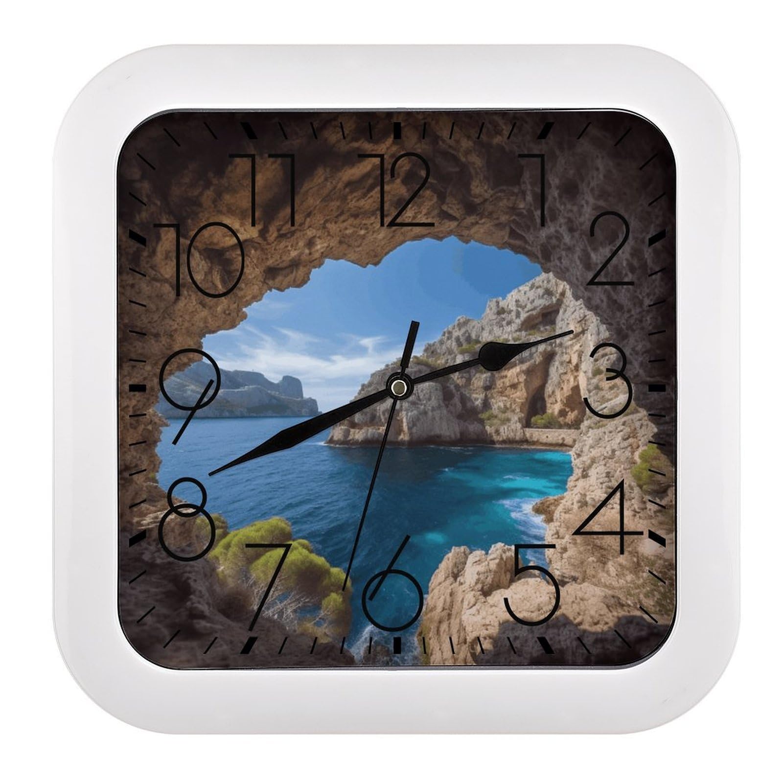 VstaDank Arch in Mallorca Spain Wall Clock Silent Non-Ticking Clocks Modern Frame Square Wall Clocks Battery Operated Analog Clock Home Decor for Living Room Bathroom Kitchen Office 10 in