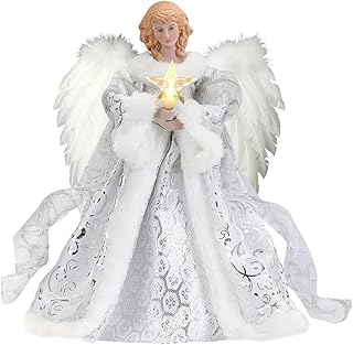 Genikeer Christmas Angel Tree Topper | Illuminated Angel Treetop | Christmas Tree Top Angel Pendant With String Lights | Angel Doll With Feather Wing | Tree Ornament