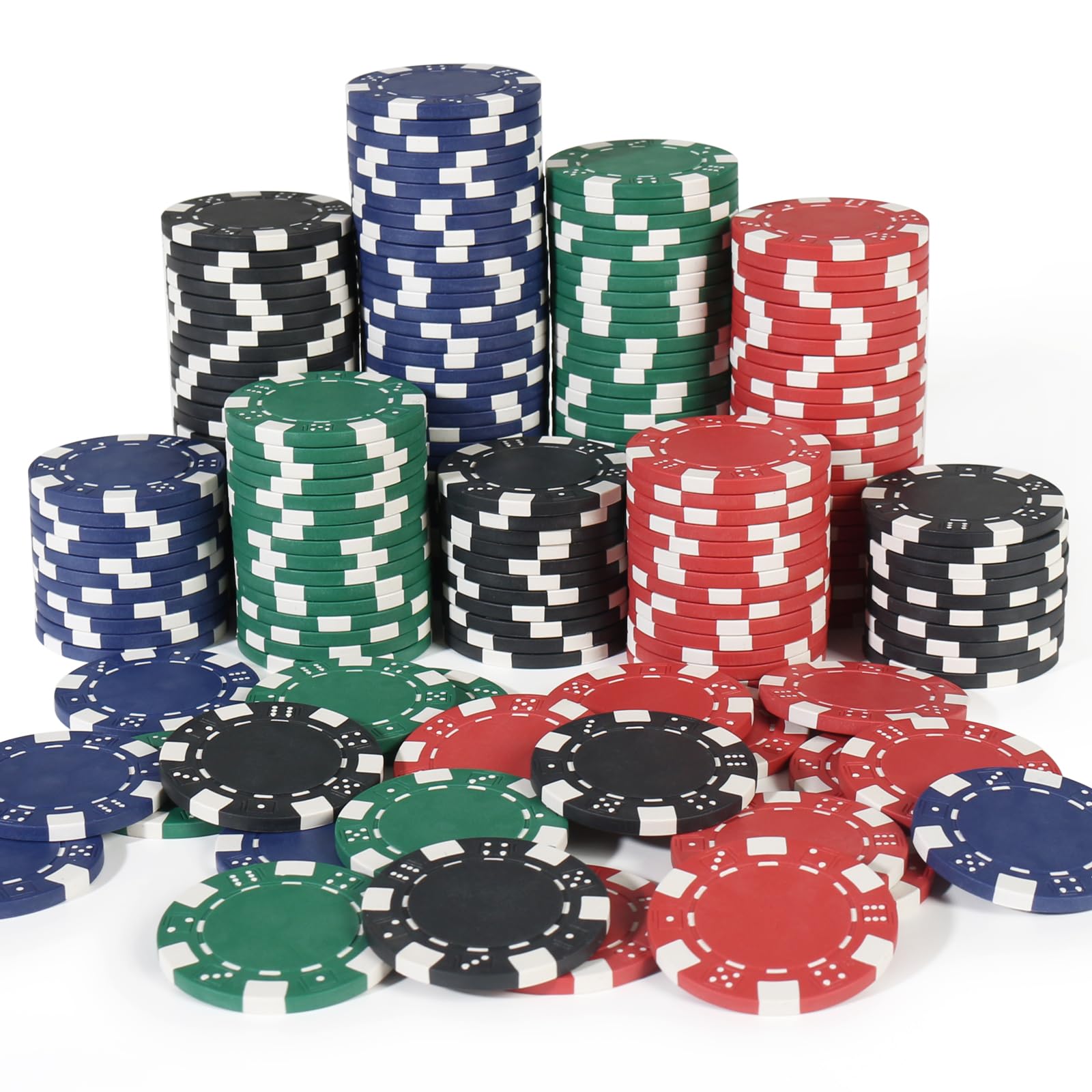 Jetons de poker pour jeu de société – 4 couleurs, 11,5 g (50 noirs, 50 verts, 50 bleus, 50 rouges)