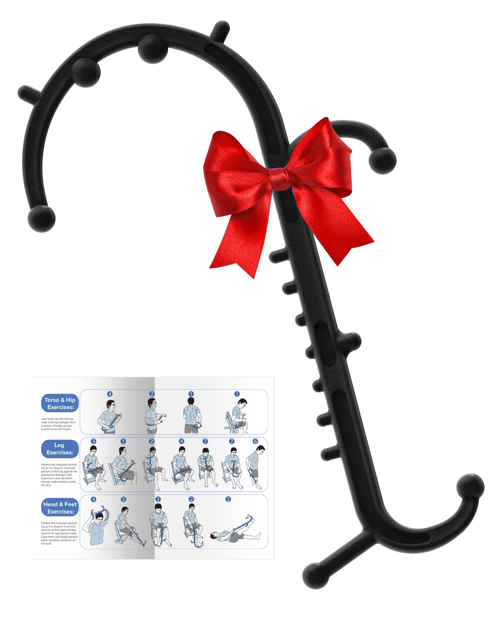 Back and Neck Massager for Pain Relief Deep Tissue, Upgraded Full Body Trigger Point Cane Massage Tools, Massage Stick Pressure Point Hook, Muscle Knot Remover Tool (Black)