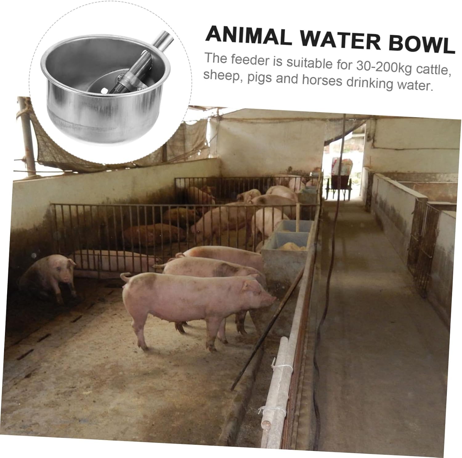 Water Bowl for Pigs Feed Horse Waterer Cups Automatic Water Fountain Stainless Stock Waterer Cats System Poultry Cup Waterer Safe Automatic Drinking Fountain Stainless Steel