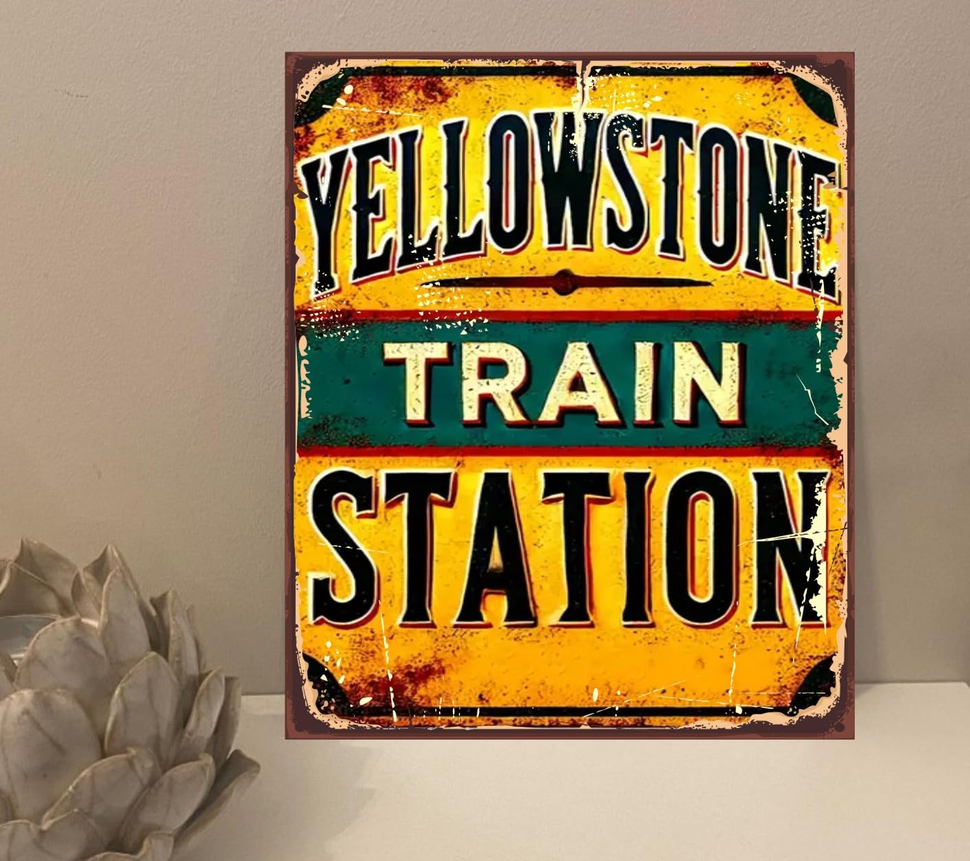 1x Yellowstone Train Station Rustic Retro Metal Novelty Plaque Sign Gift mt882 (200mm x 150mm)