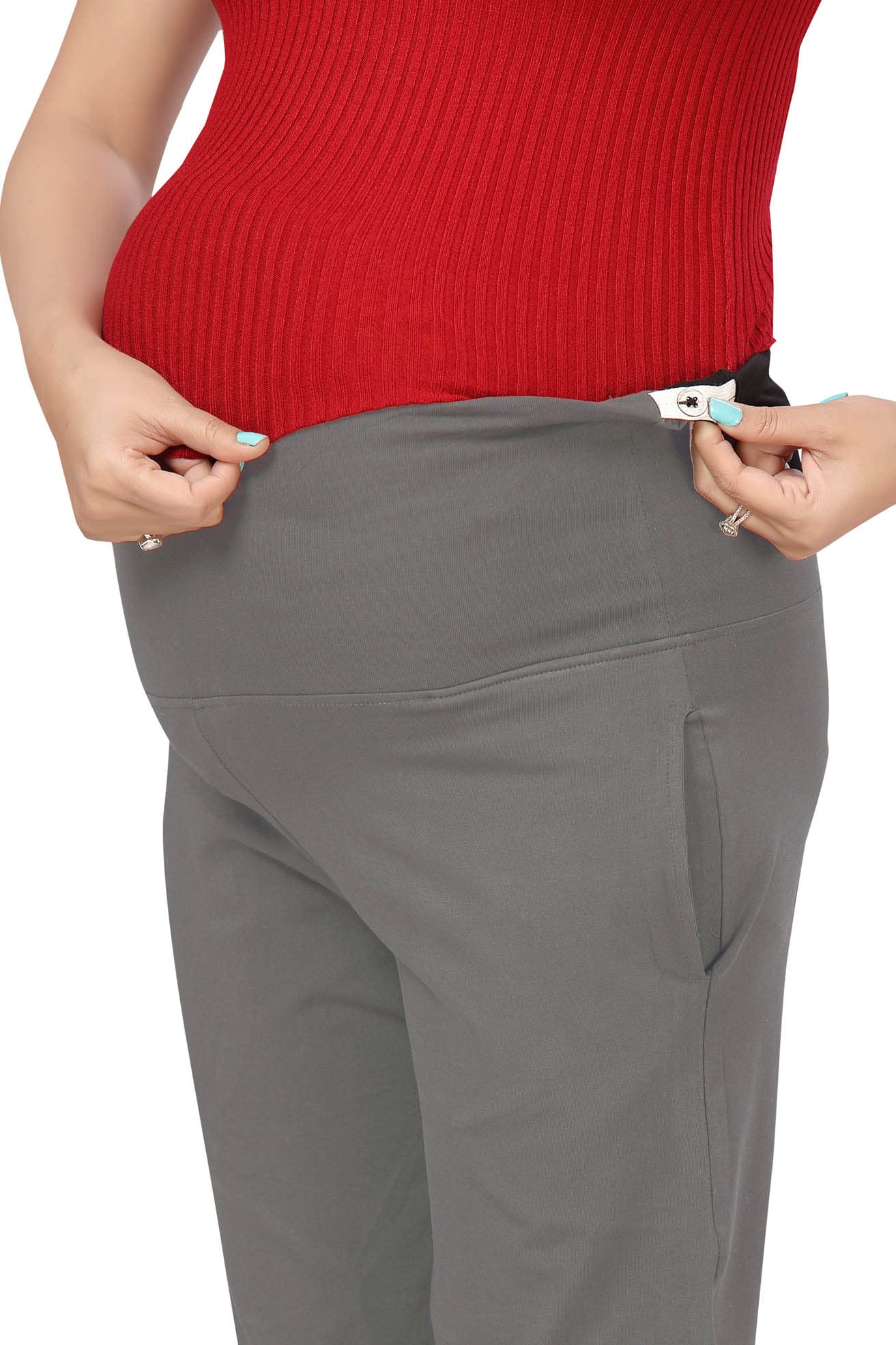 Easy Feed Women Regular Fit Cotton Lycra Maternity Mid Rise Pants With Over The Belly Ankle Length | Backside Elastic Design Pre & Post Pregnancy For Pregnant Ladies Mother (Grey,3Xl) 4
