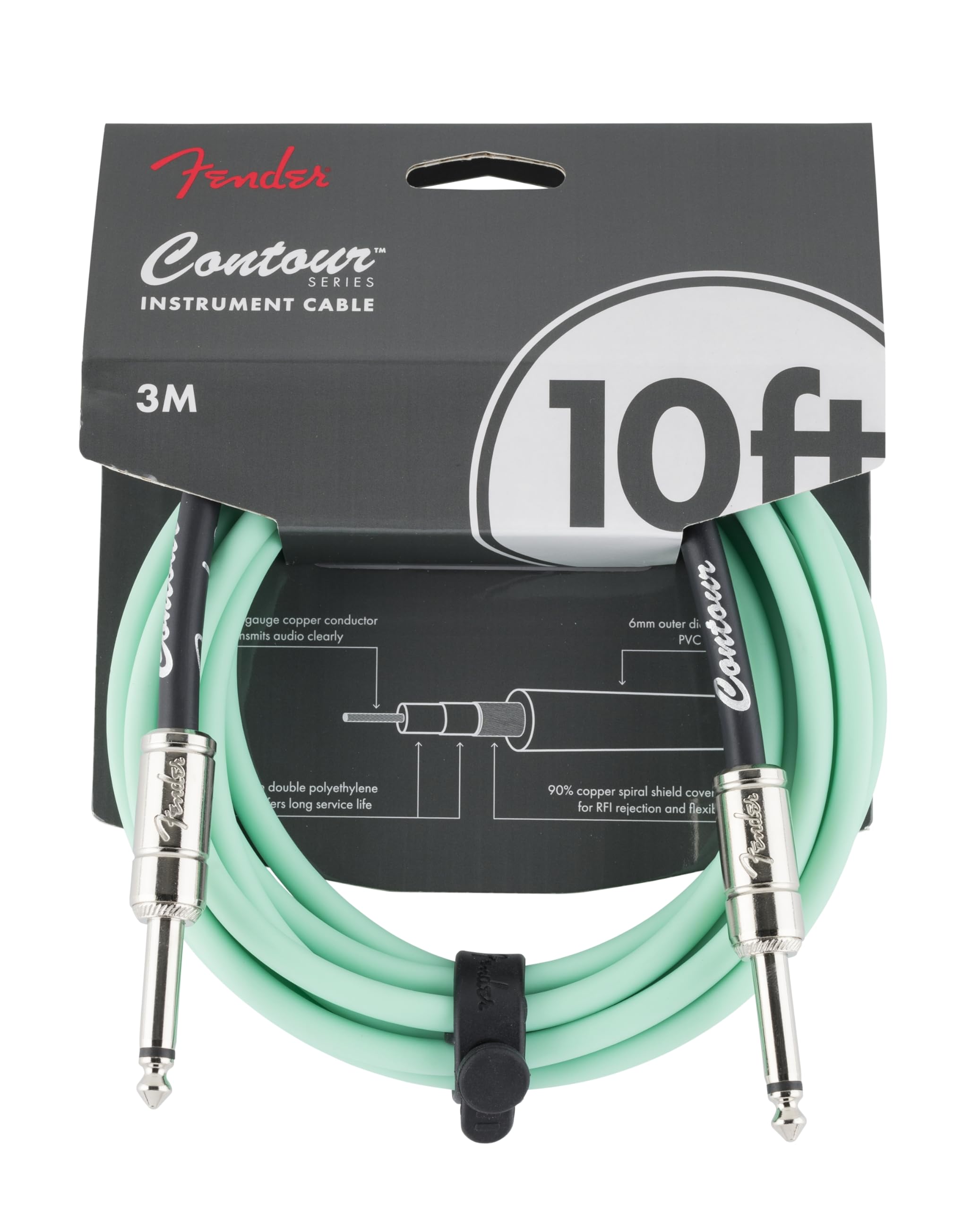 Fender 10' Contour Instrument Cable, Seafoam Green