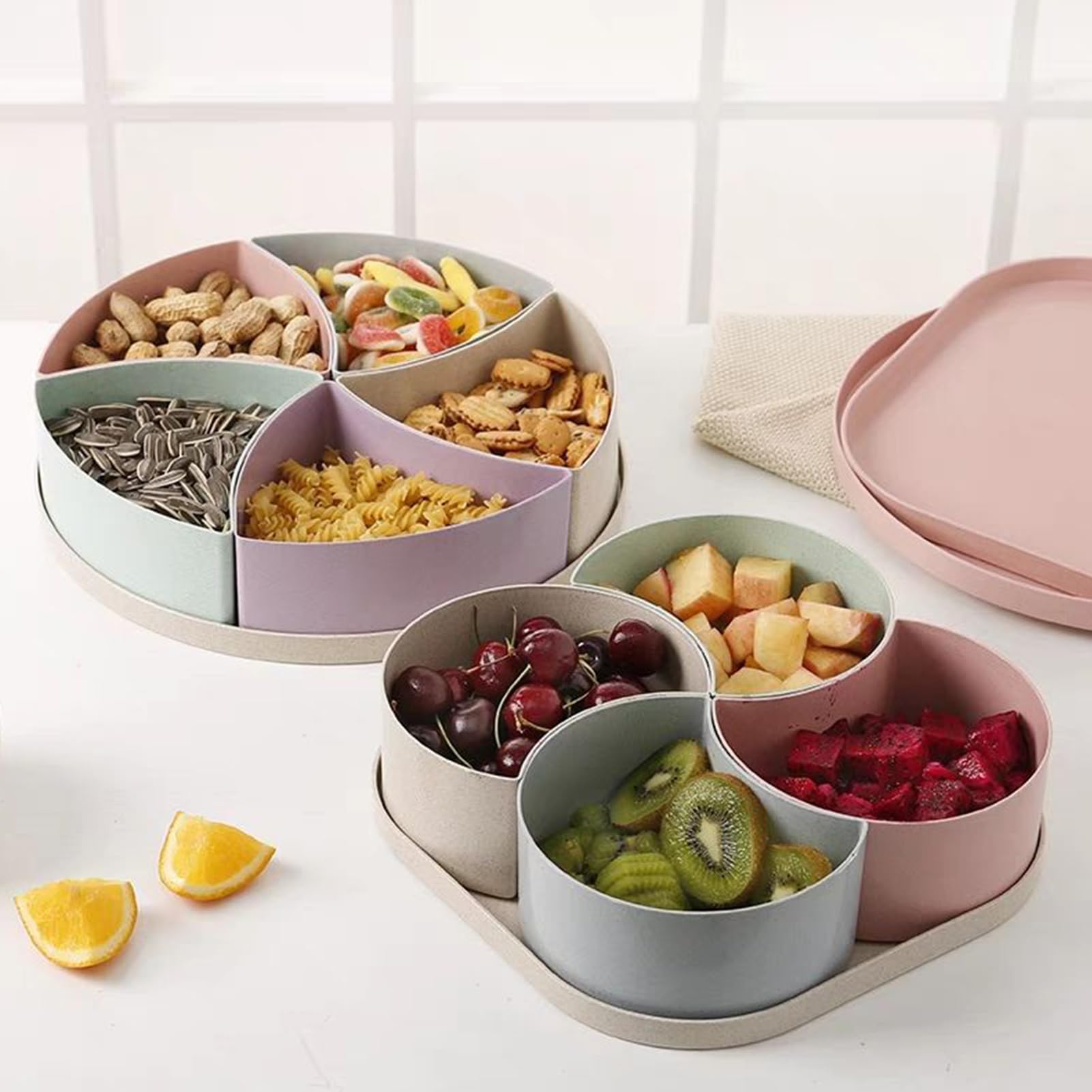 Selutiya Snackteller Mit Fächern - 9.4 Zoll Runde Snackbox Mit Deckel Für Obst & Süßigkeiten