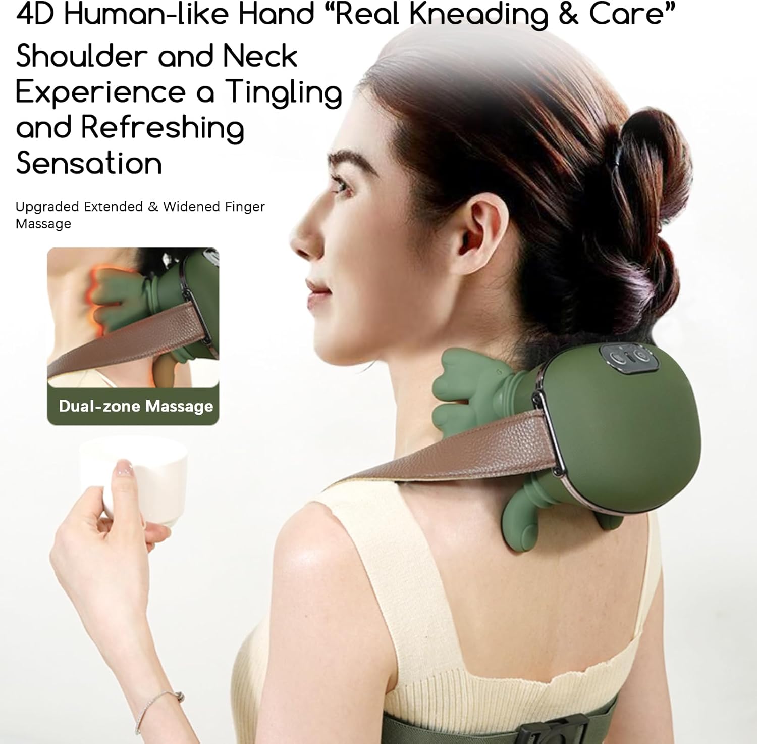 Neck and Shoulder Massager with Heat, Back Massager for Deep Kneading, Rechargeable Electric Massager, Hands-Free Shoulder and Neck Massager for Home Office, Gifts for Women Men,(Green)
