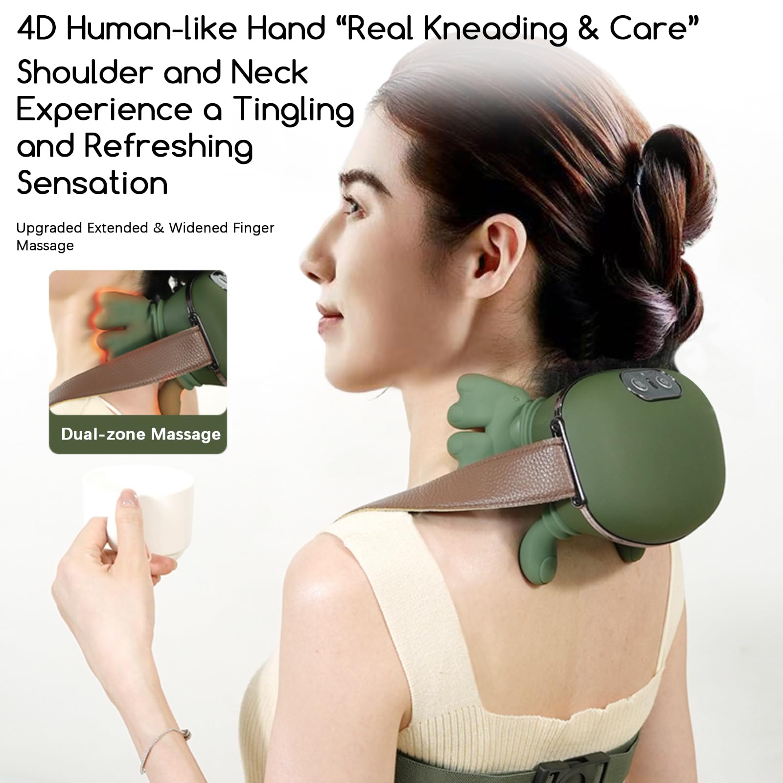 Masseur Cervical, Masseur Dos Et Cervicales Avec Chaleur, Appareil de Massage Bionique 4D pour le Cou Sans Fil, Ergonomique Coussins de Nuque Massants, Cadeaux Pour Maman, Femmes et Hommes