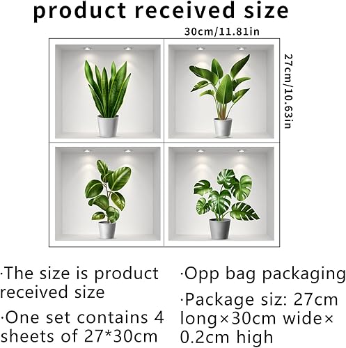 Miniatura 2 de Calcomanías de pared de plantas 3D extraíbles para ventana, plantas en maceta verdes, decoración de pared, arte para despegar y pegar, oficina, sala