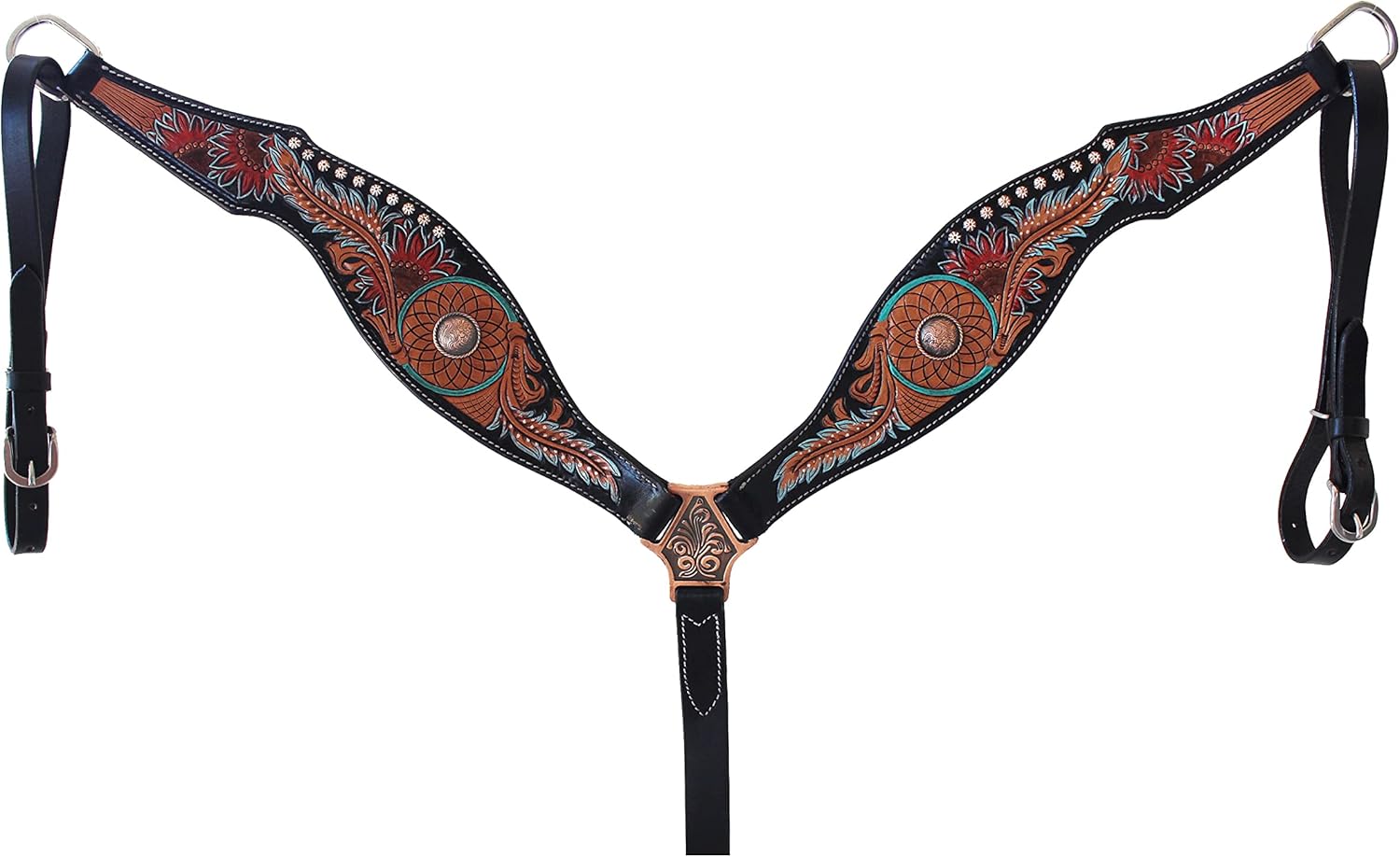 CHALLENGER Horse Western Feather Tooled Browband Bridle & Breast Collar Set Black 78FK02B : Sports & Outdoors