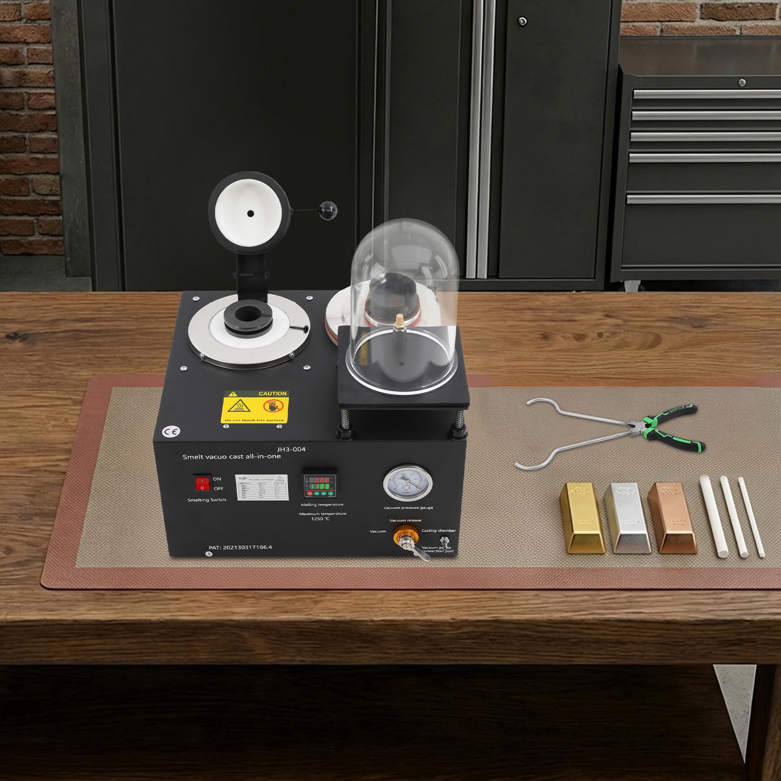 Schmelzofen 2kg, Elektrischer Goldschmelzofen 1500W 220V EU, Vakuumguss- und Schmelzmaschine mit digitaler Anzeige, Hochtemperatur Gusswerkzeug für Edelmetall und Schmuckherstellung