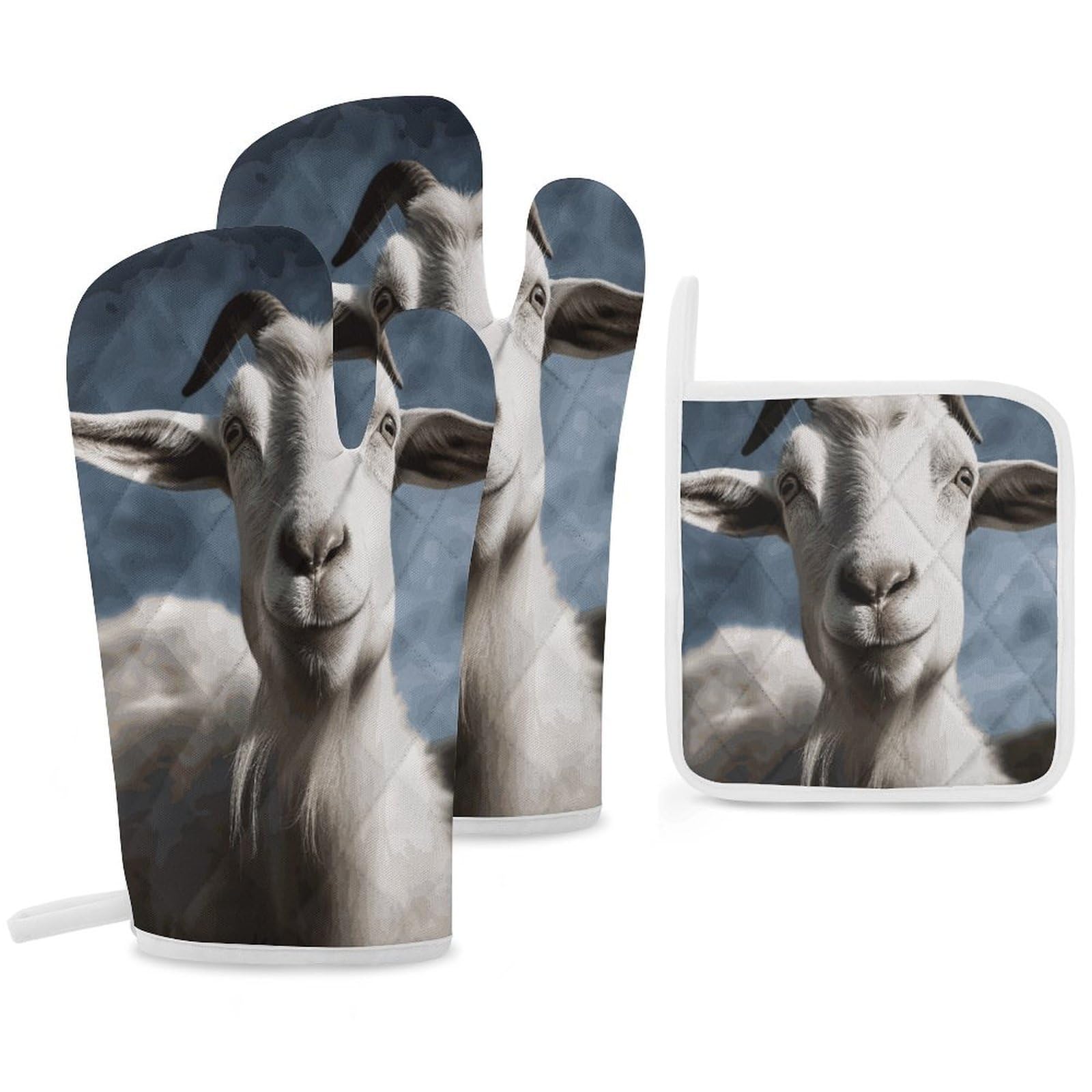 Fekiloot Style Goat Oven Mitts Funny Heat Resistant,Oven Glove With Hanging Loop,Resistant Hot Pads For Kitchen Baking Grilling Cooking