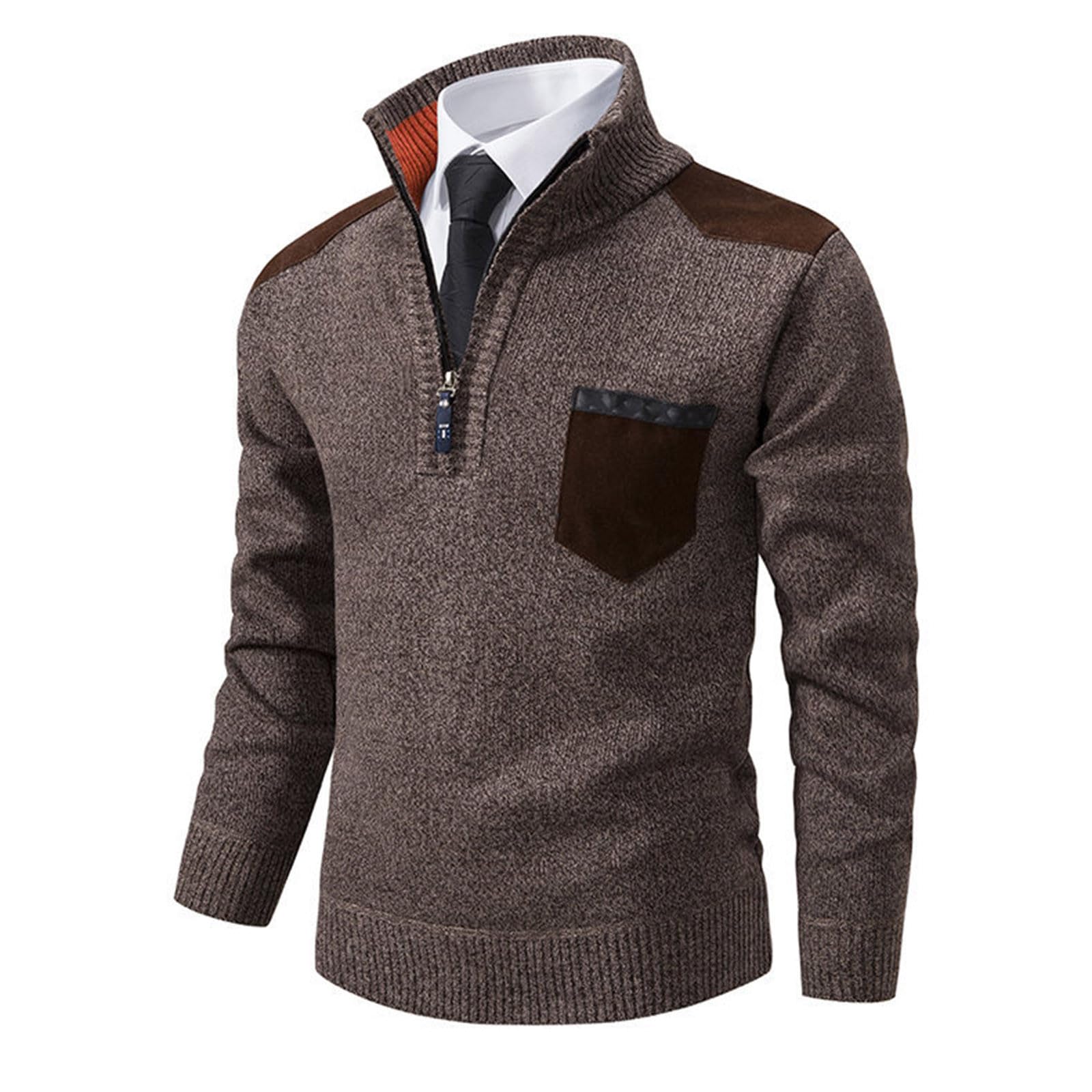 Generisch Jersey de patchwork para hombre, cuello alto con cremallera 1/4, peso pesado, suéter de Navidad, tallas grandes, suéter sin capucha, elegante sudadera de manga larga, suéter de trabajo de