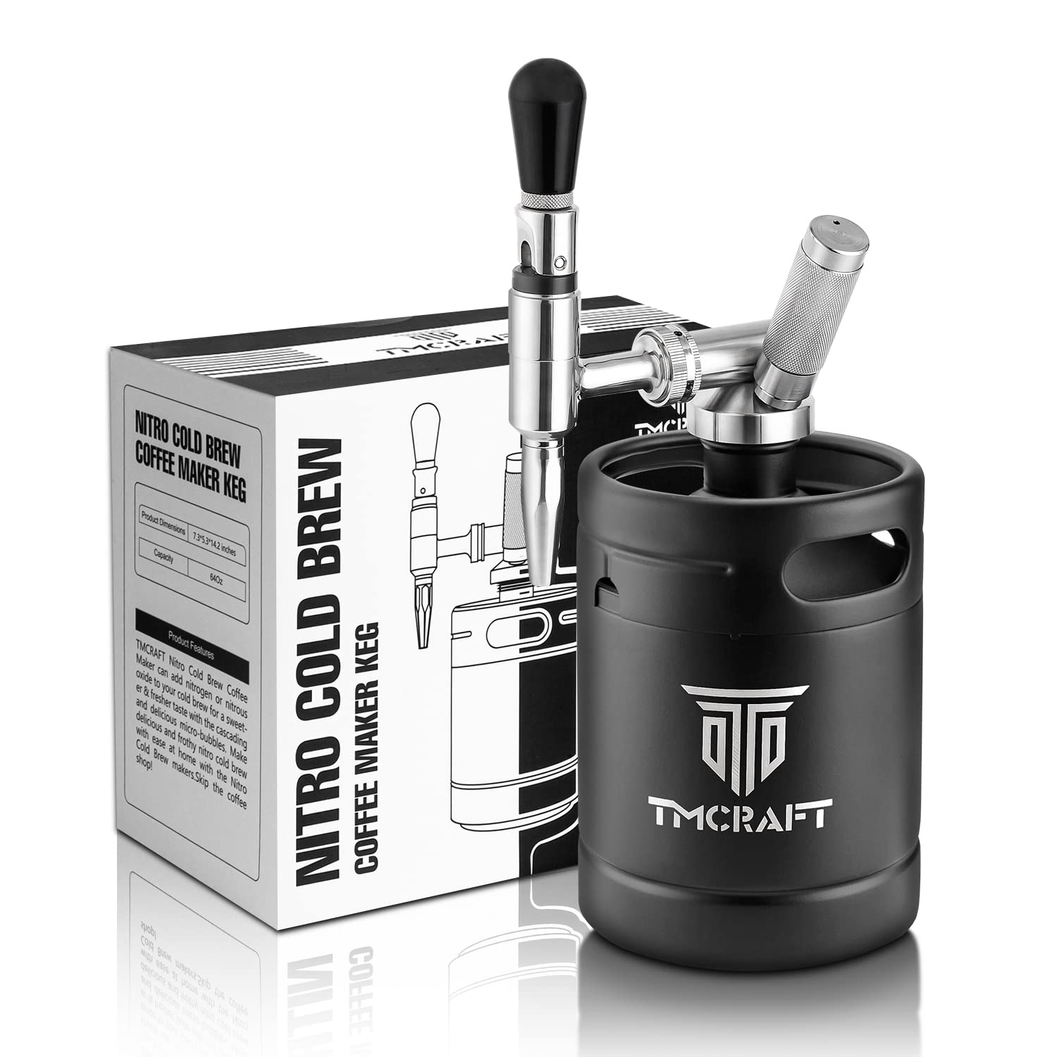 TMCRAFT 64oz Nitro Cold Brew Caffettiera, Acciaio Inox Stout Cream Rubinetto & Valvola di Sfiato, Home Brew Barile di Caffè Azoto Barile di Caffè