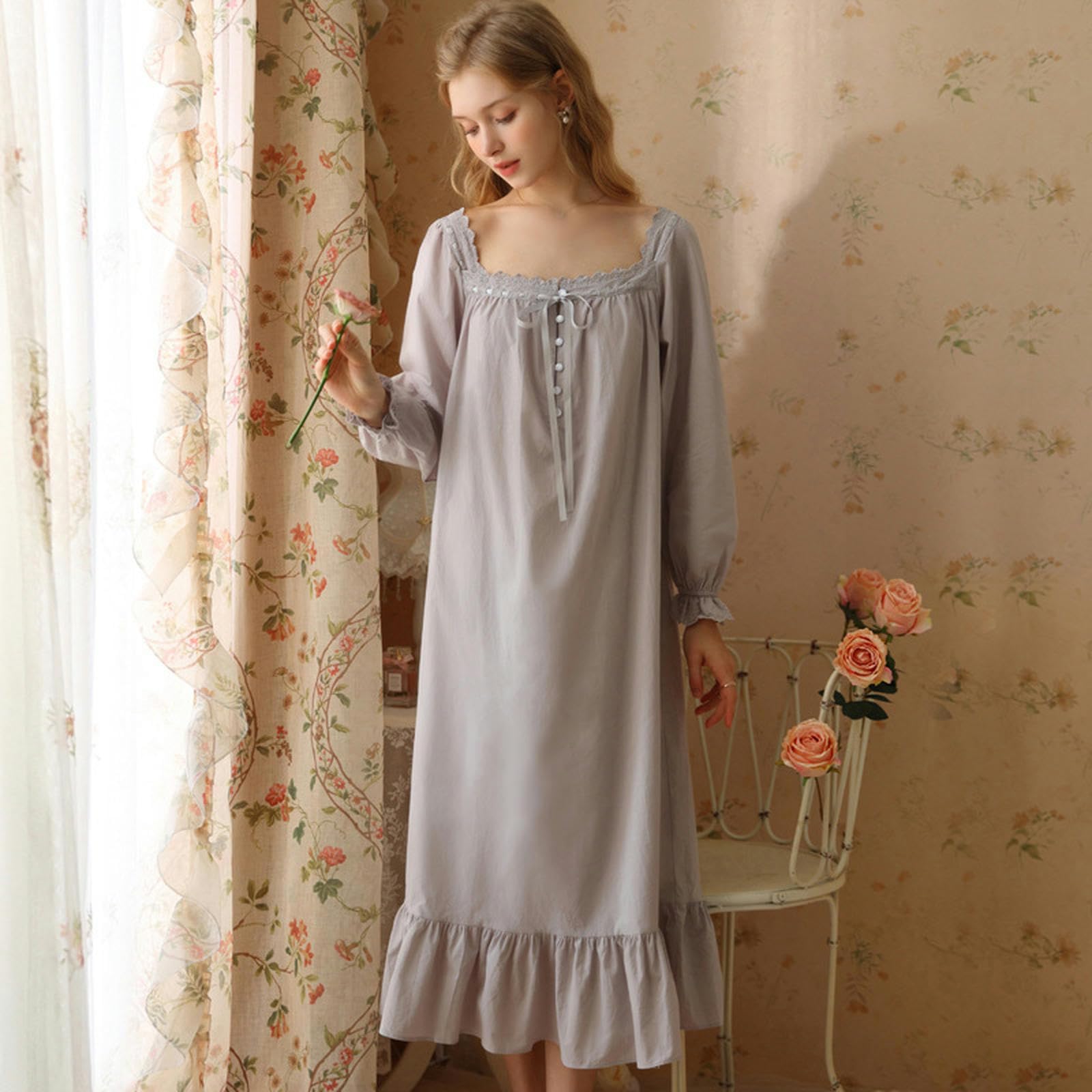 Damskie koszule nocne i koszule nocne w stylu pałacowym koszula nocna dziewczyna lato bawełna długa retro księżniczka krótki rękaw długa luźna piżama