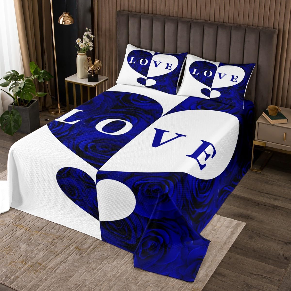 Homewish Red Rose Bedspread Twin Size,Black White Patchwork Bedding Set 2Pcs for Kids Girls Woman Teens Room Decor,Valentine's Day Couple Comforter Set Romantic Wedding Quilt Coverlet,1 Pillowcase