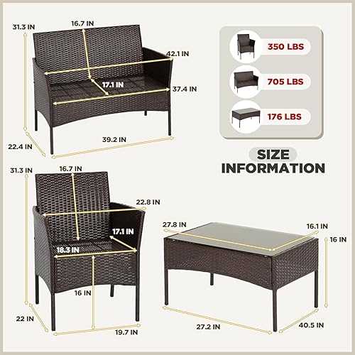 Vista 150 de FDW - Juego de muebles de mimbre de 3 piezas, sillas de ratán modernas con mesa auxiliar, resistentes a la intemperie, para exterior, patio, porche