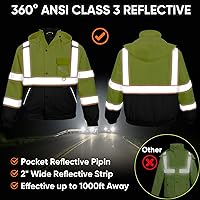 Vista 6 de TICONN Waterproof Safety Bomber Jacket, Winter Rain Jacket Hi Vis Reflective, ANSI Class 3 Work Rain Coat