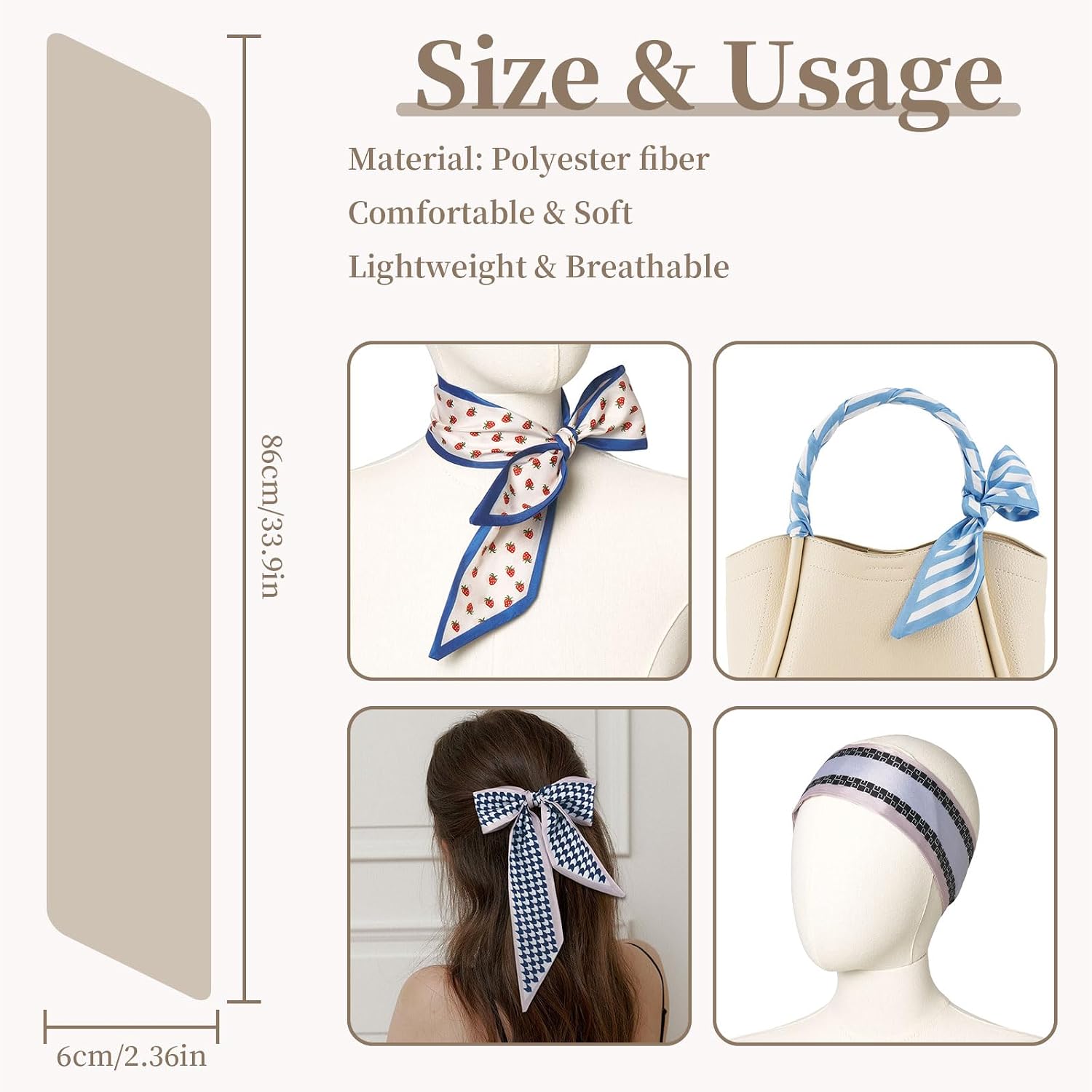 QIUTIMIY 4 Pack Purse Scarf Handbags Skinny Twill Hair Scarves Narrow Neck Scarf Band Women Fashion Accessories Bag Charms image 2
