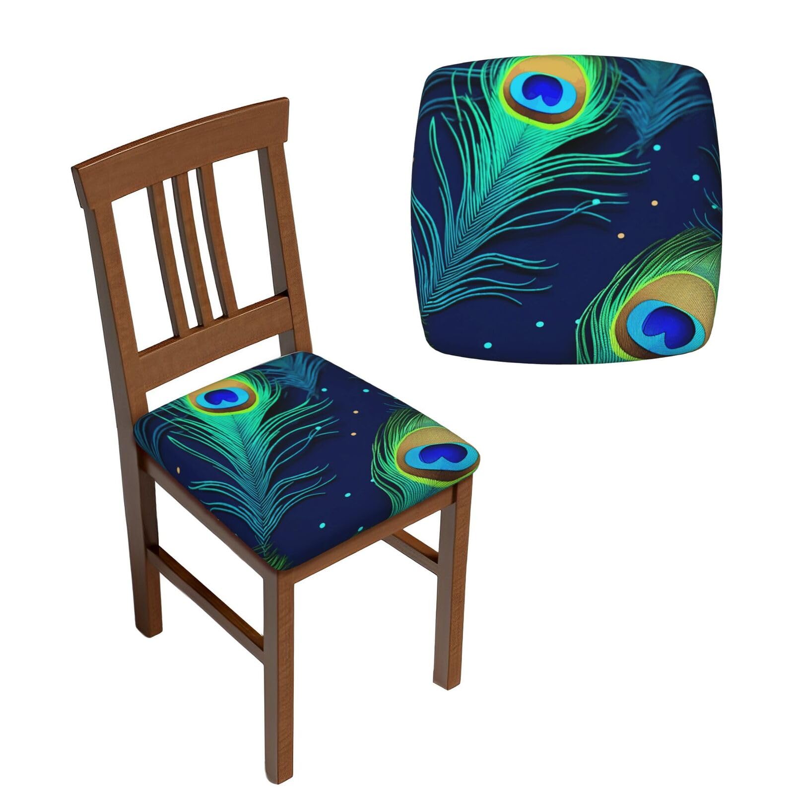 NONHAI 6PCS Dining Chair Seat Covers Set Peacock Feather Stretch Removable Chairs Covers Washable Seat Cushion Slipcovers Protector for Dining Room Kitchen Chairs
