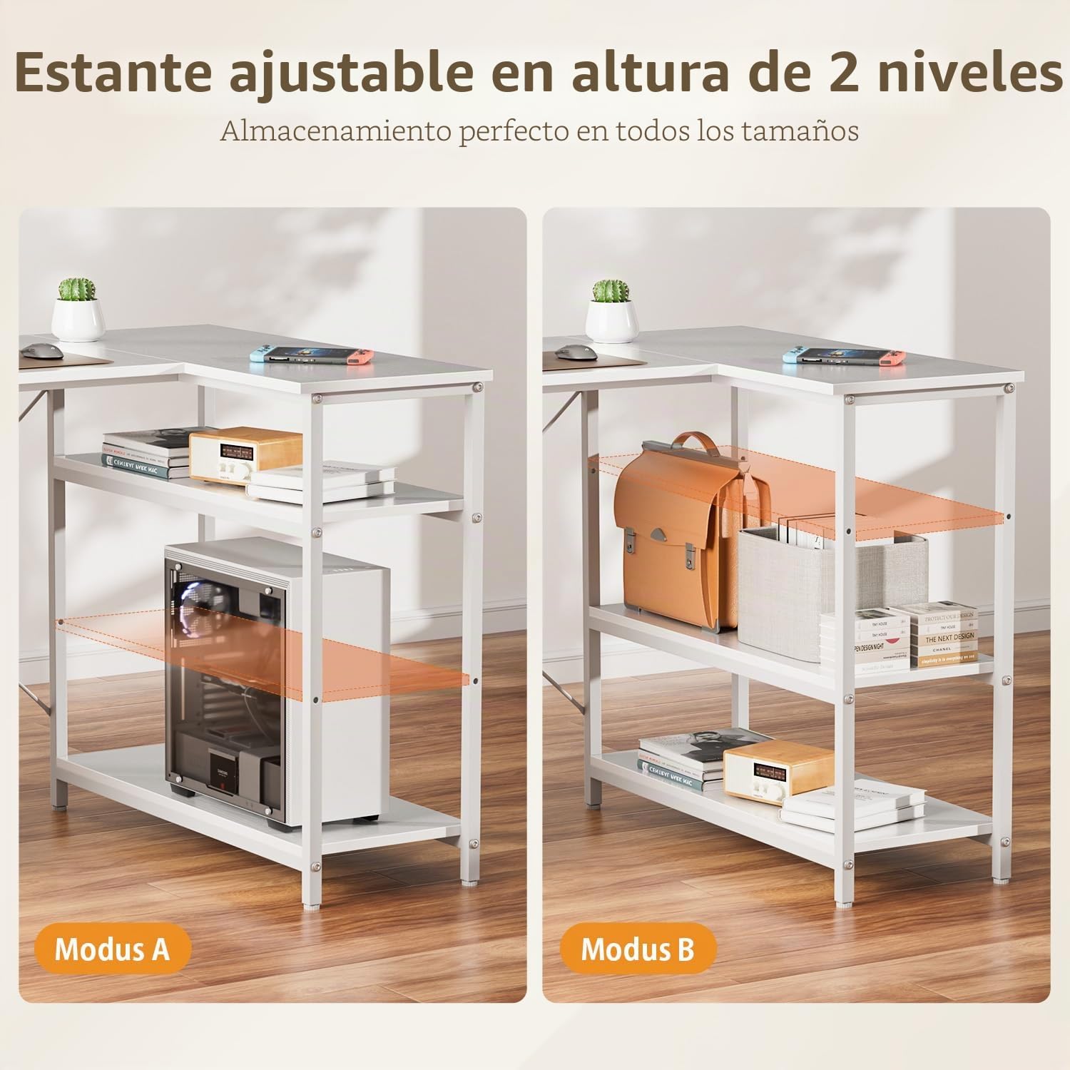 HLONONE Escritorio esquinero con 3 cajones de tela, 140 x 80 cm, escritorio para ordenador con espacio de almacenamiento, escritorio en forma de L con bolsillo lateral, mesa de ordenador con estantes