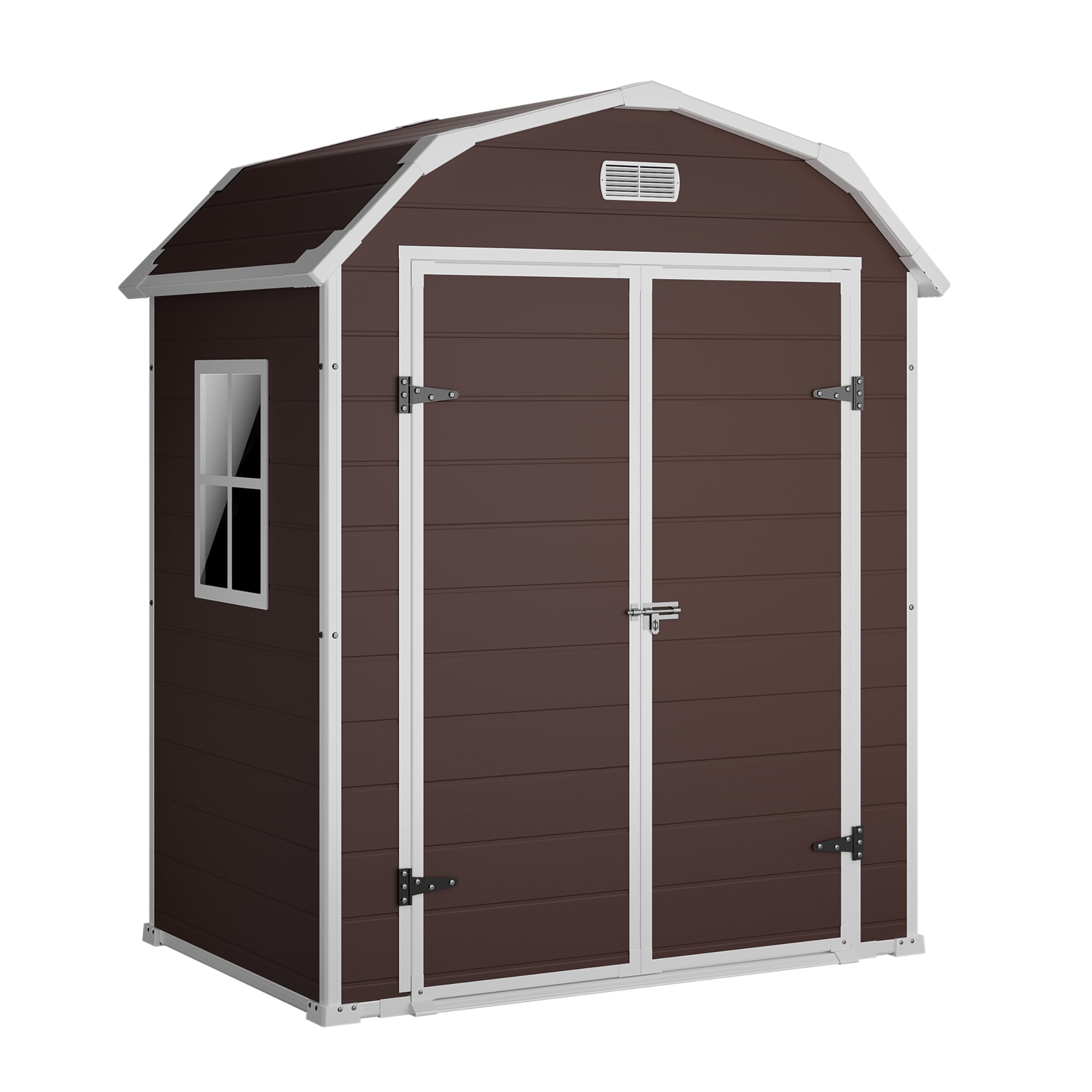 View 1 of ***MISSING PIECES -SELLING AS PARTS ONLY*** 6 x 4.5FT Garden Resin Shed, Outdoor Storage Shed with Window&Vents, Lockable Door&Ramp, Top Larger Storage Space, Waterproof Storage Shed with Floor Suitable for Patios, Gardens, Backyards